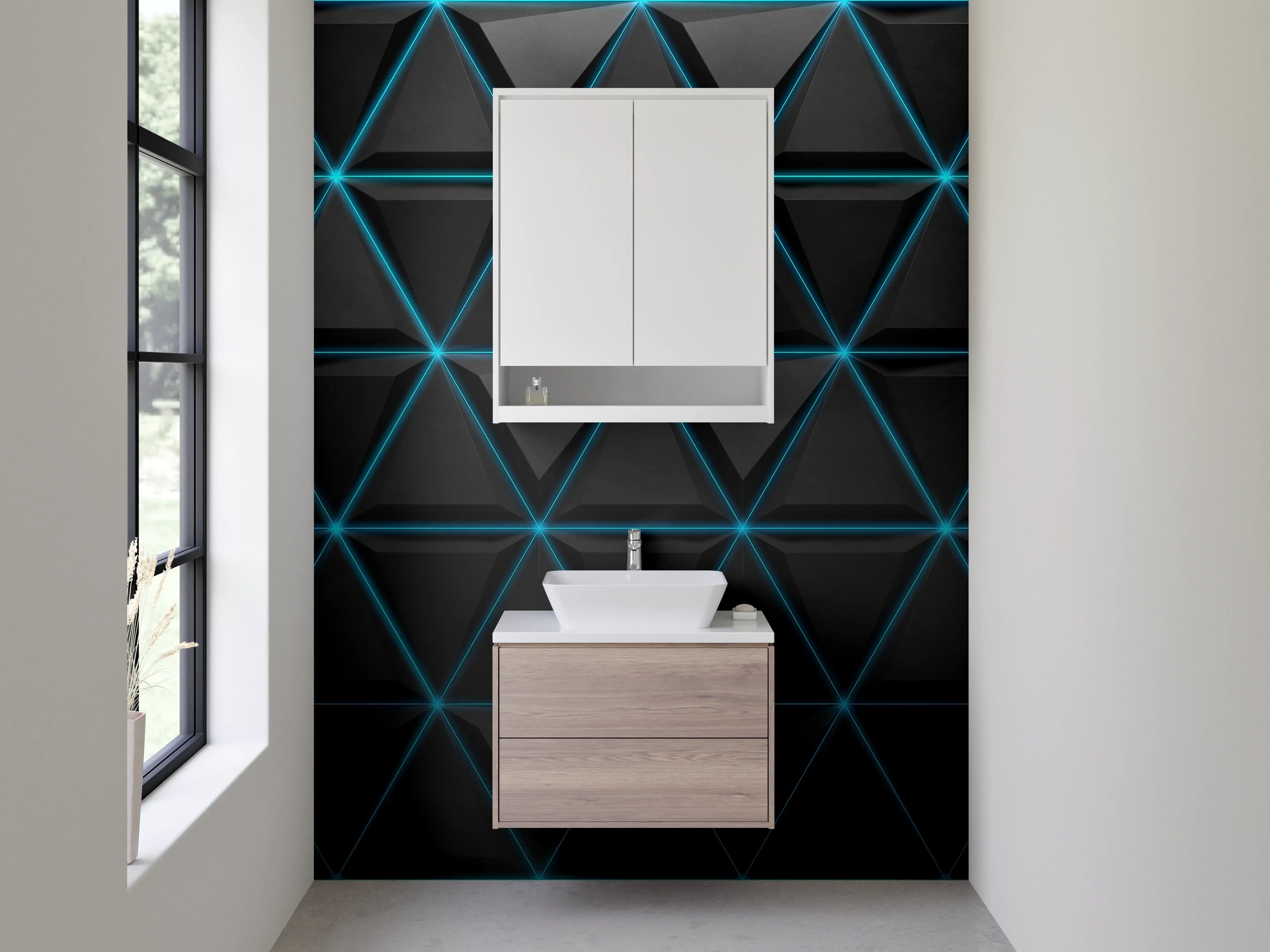 Waschbecken-Rückwand - Dunkles 3D-Triangulum-Muster modern