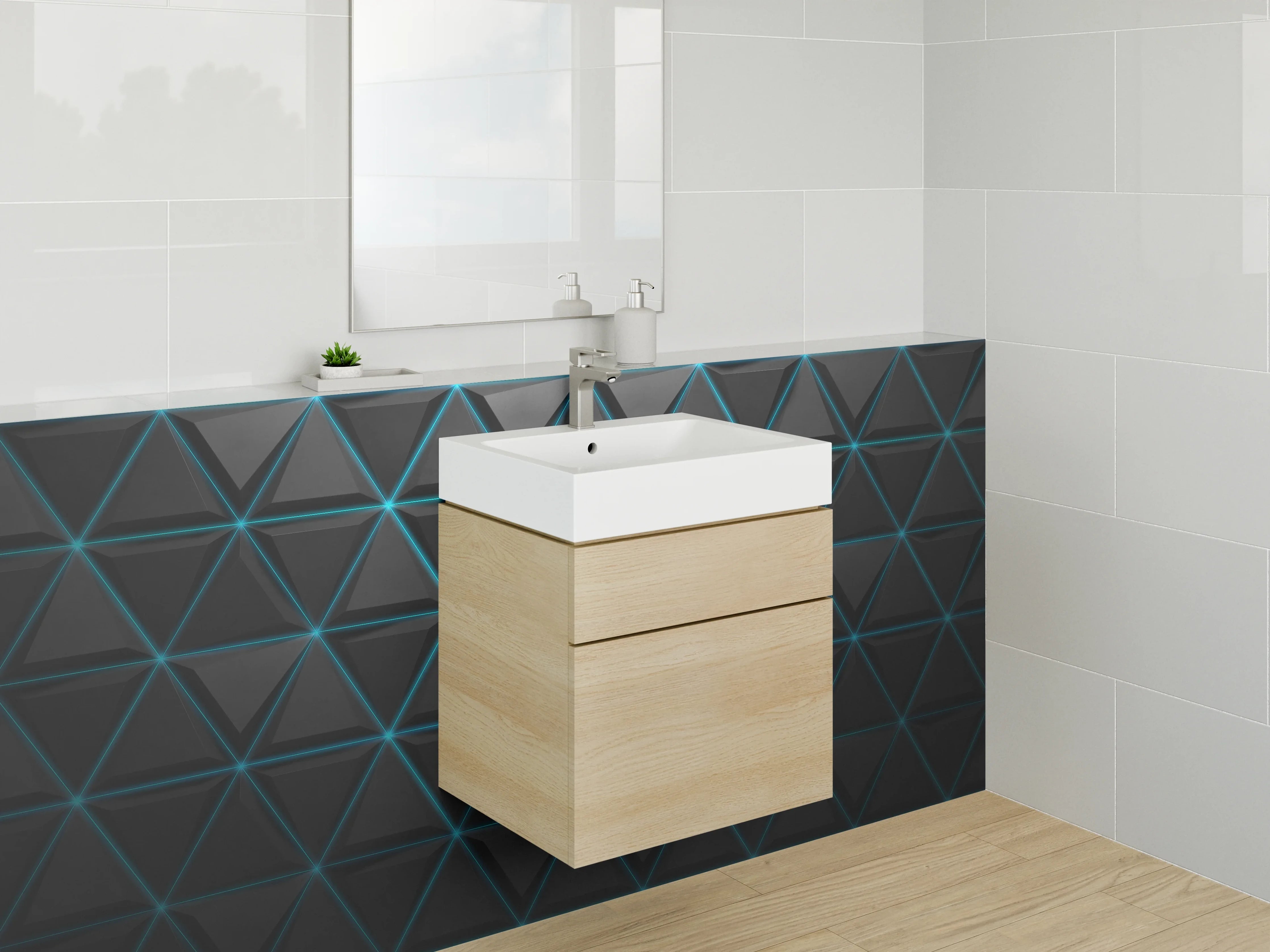 Waschbecken-Rückwand - Dunkles 3D-Triangulum-Muster modern