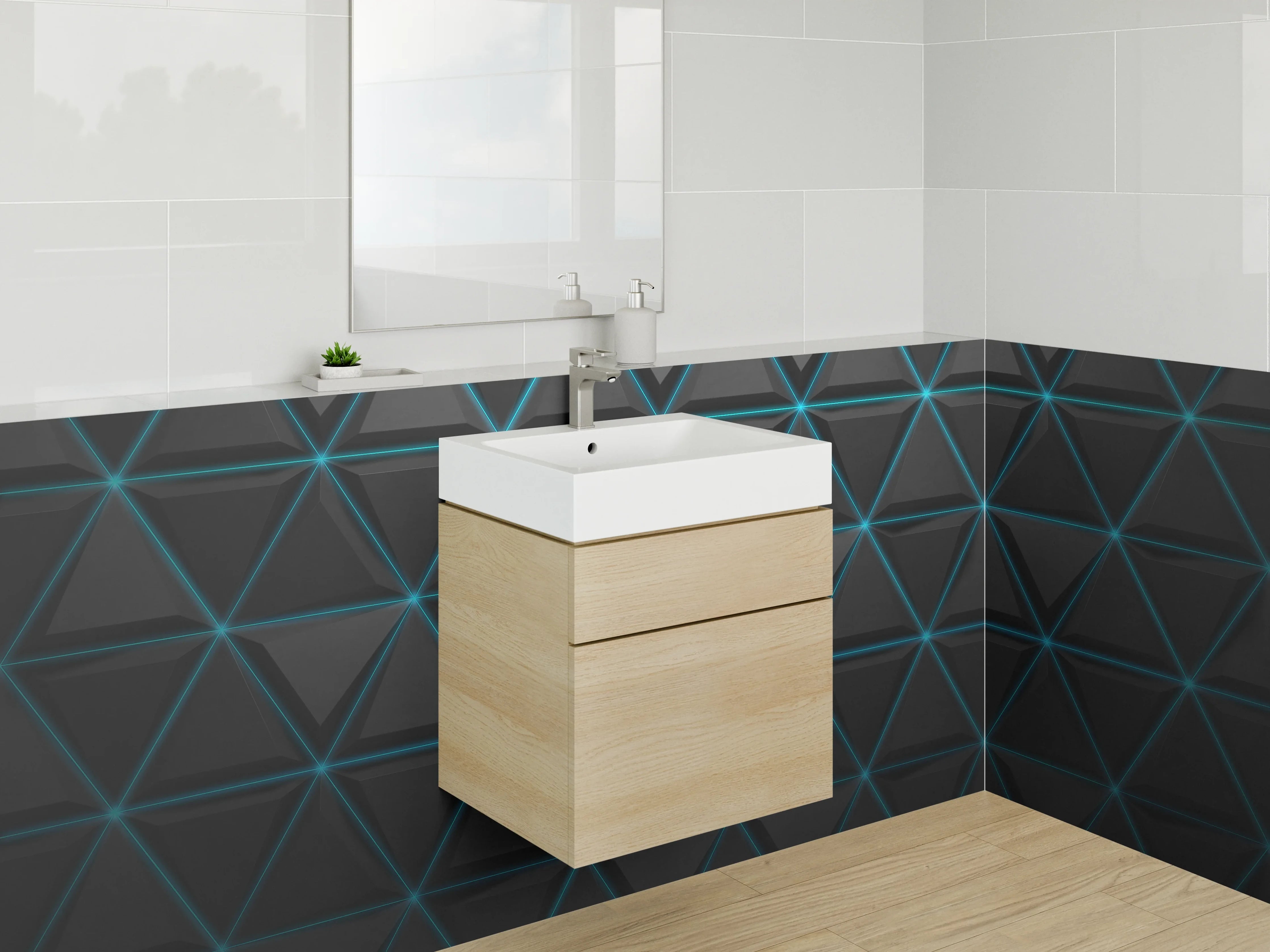 Waschbecken-Rückwand - Dunkles 3D-Triangulum-Muster modern