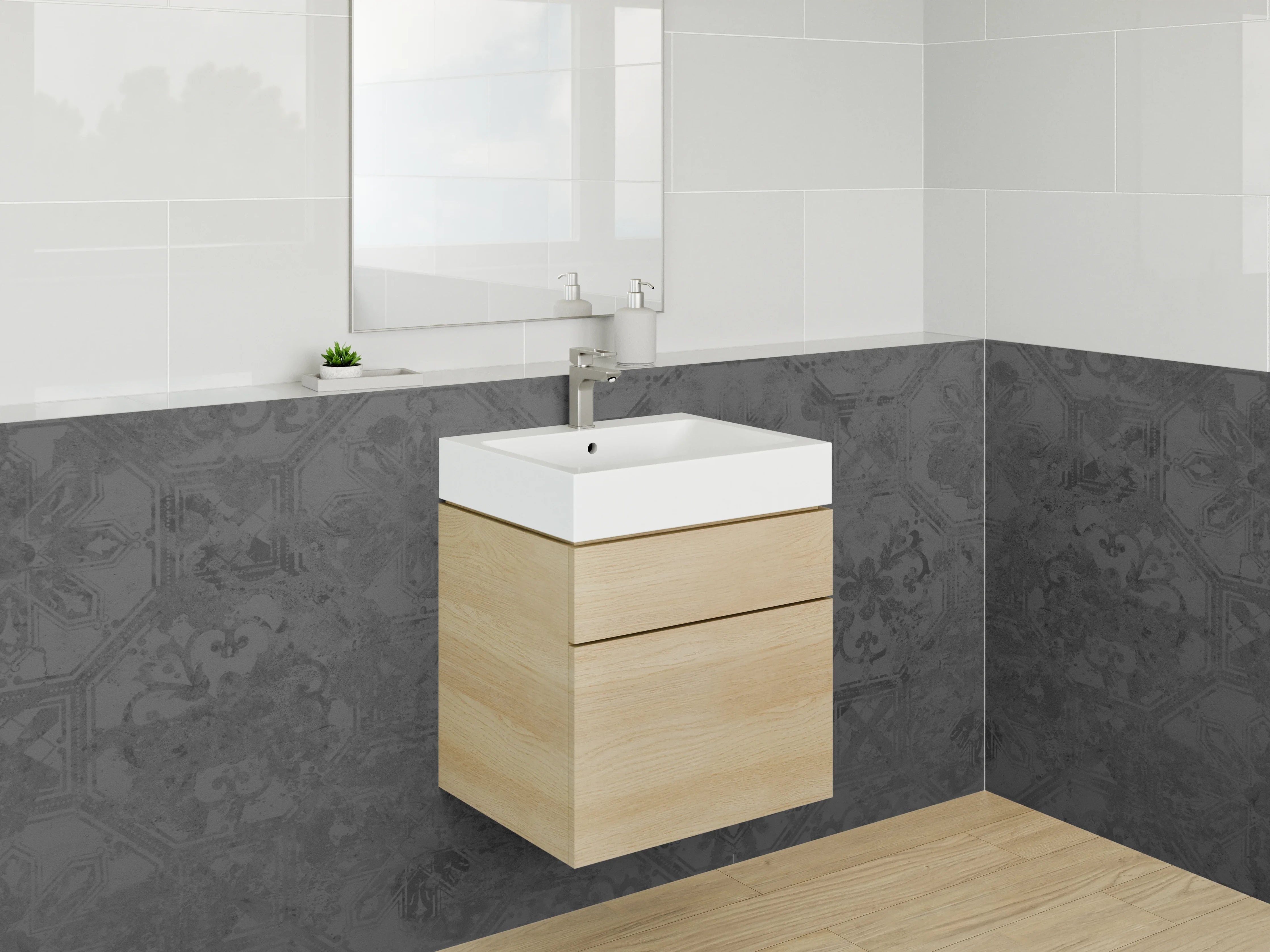 Waschbecken-Rückwand - Dunkles Barock-Muster Schwarz Grau