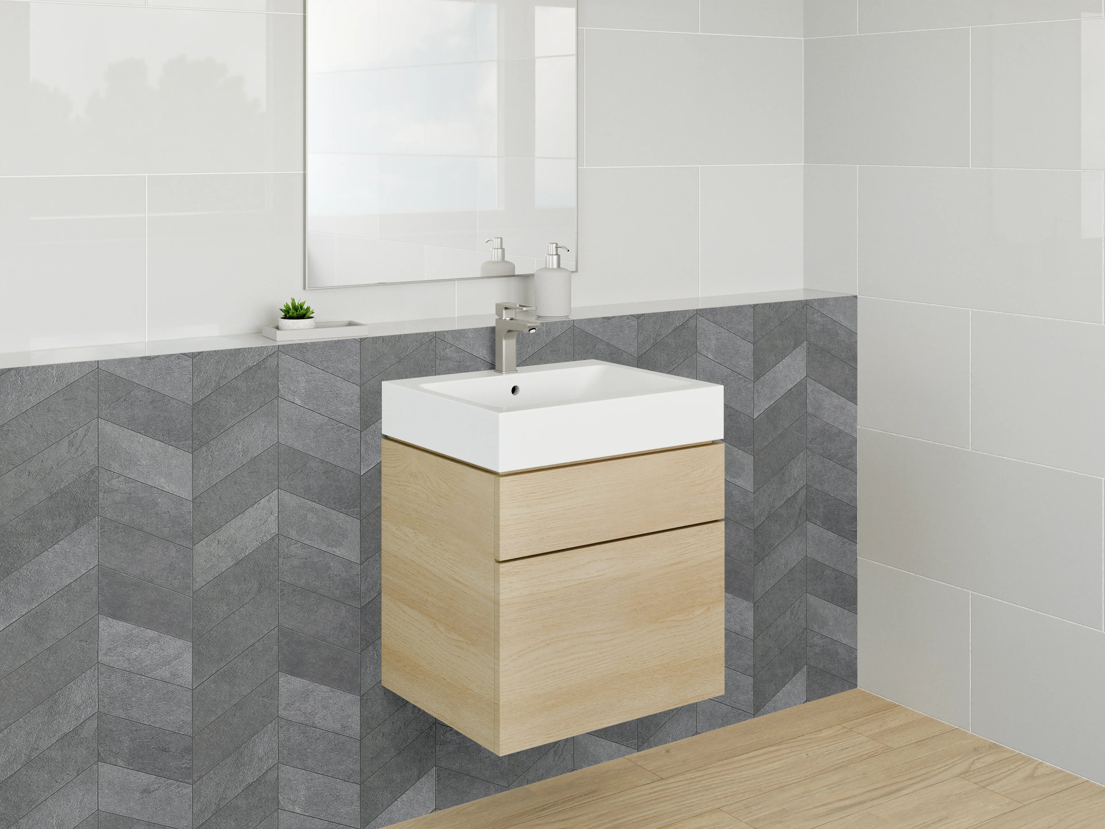 Waschbecken-Rückwand - Dunkles Chevron-Muster Schieferoptik