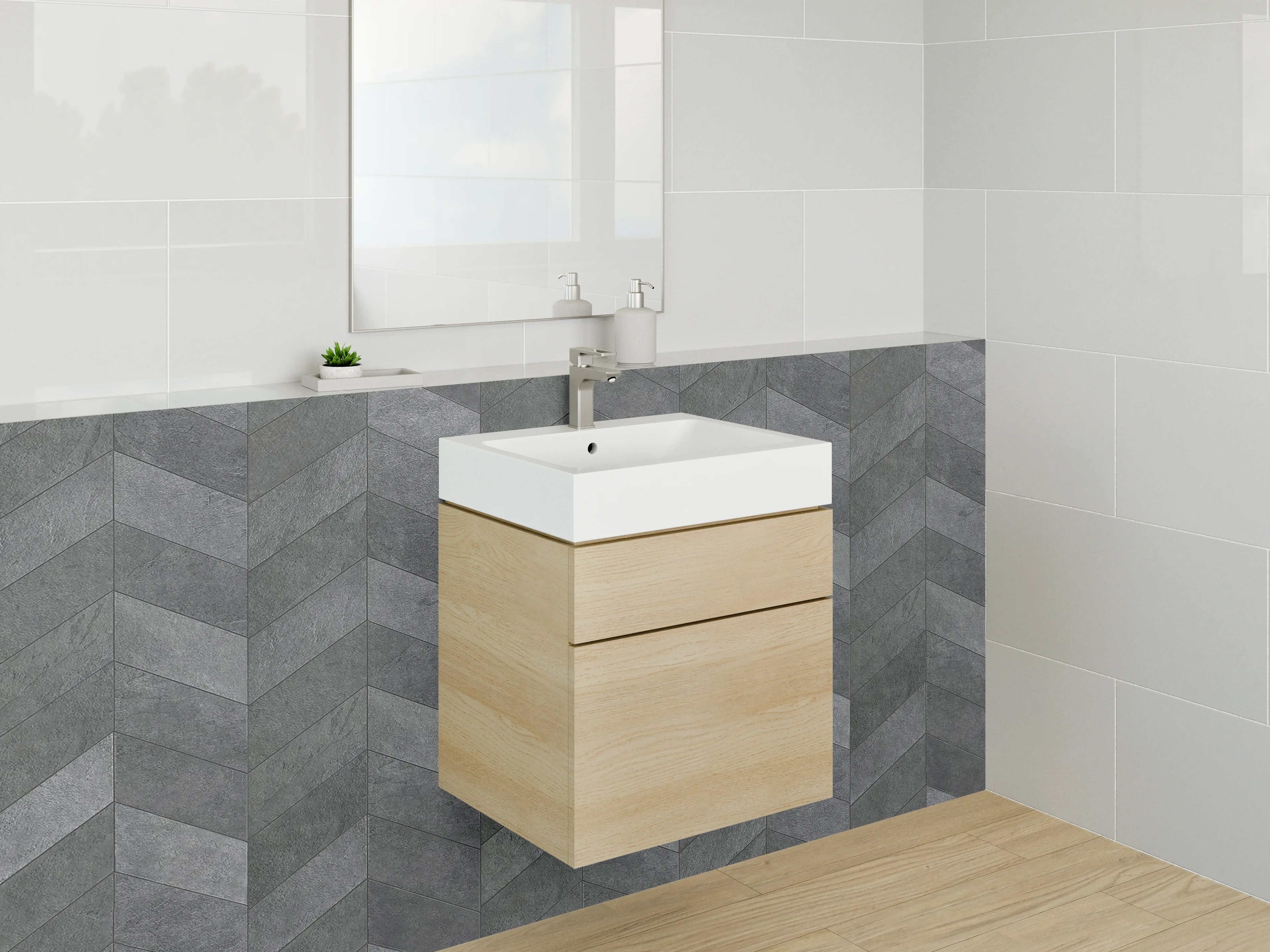 Waschbecken-Rückwand - Dunkles Chevron-Muster Steinoptik