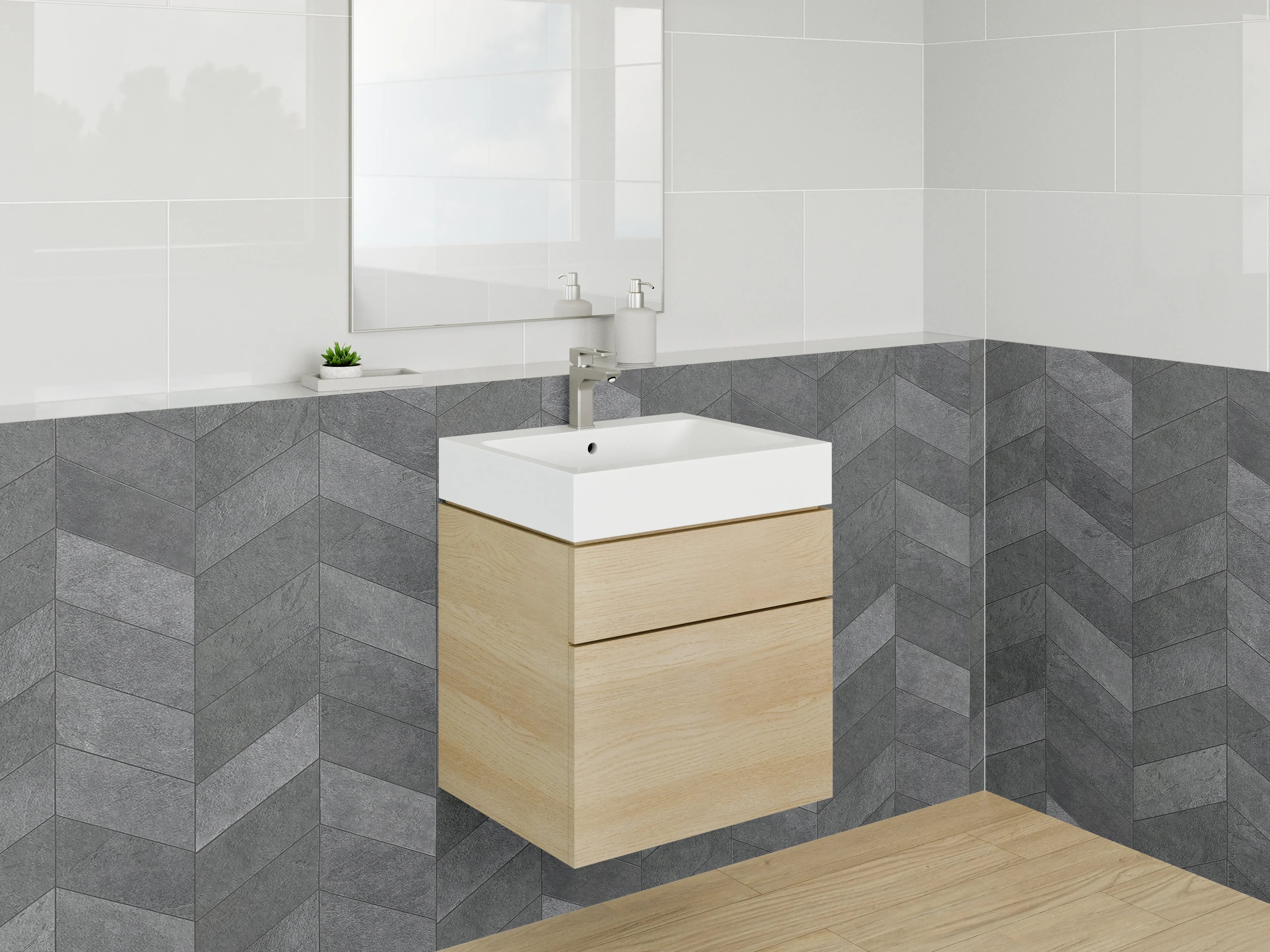 Waschbecken-Rückwand - Dunkles Chevron-Muster Steinoptik