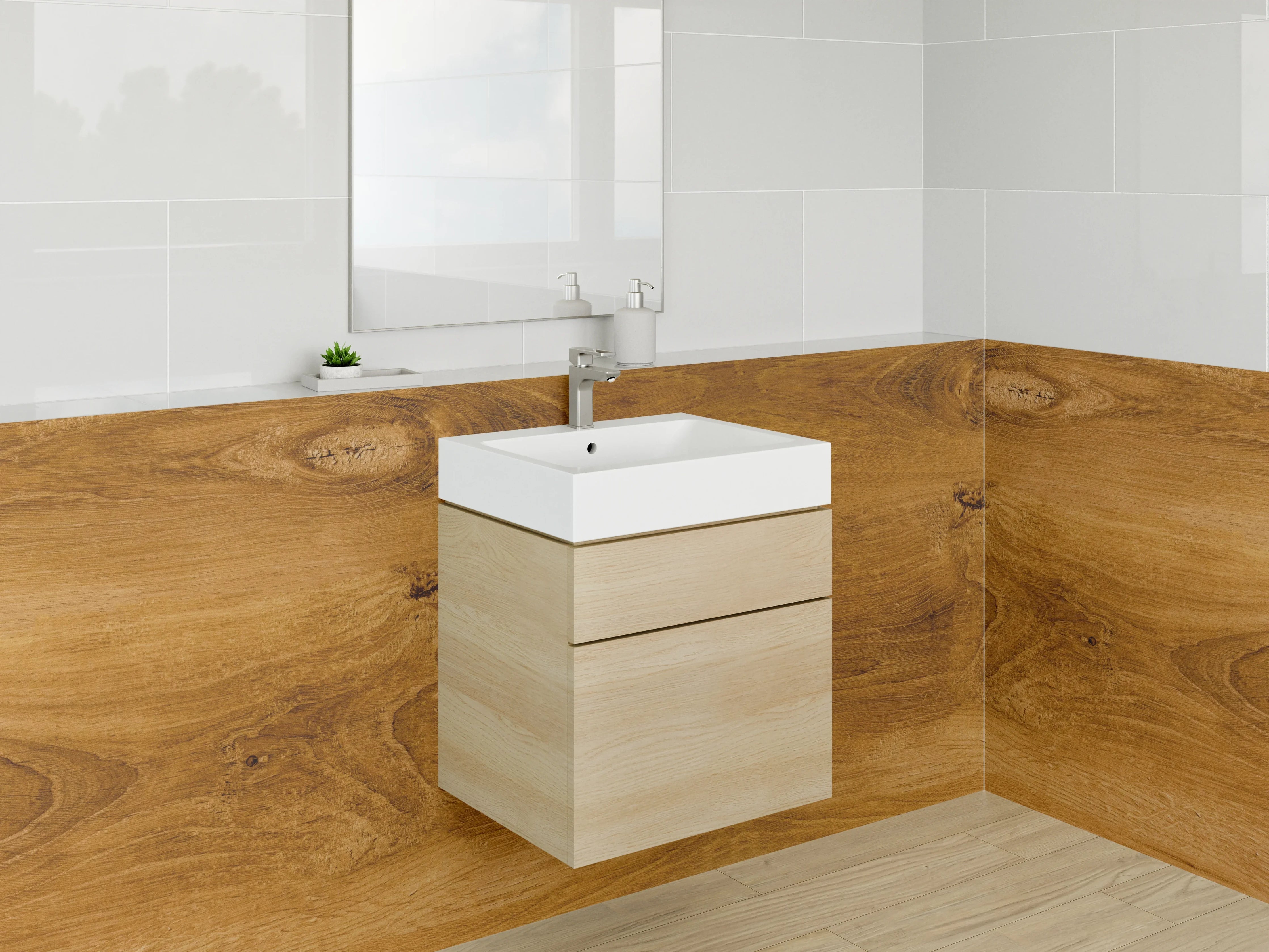 Waschbecken-Rückwand - Echtholz-Optik für Küchenrückwand