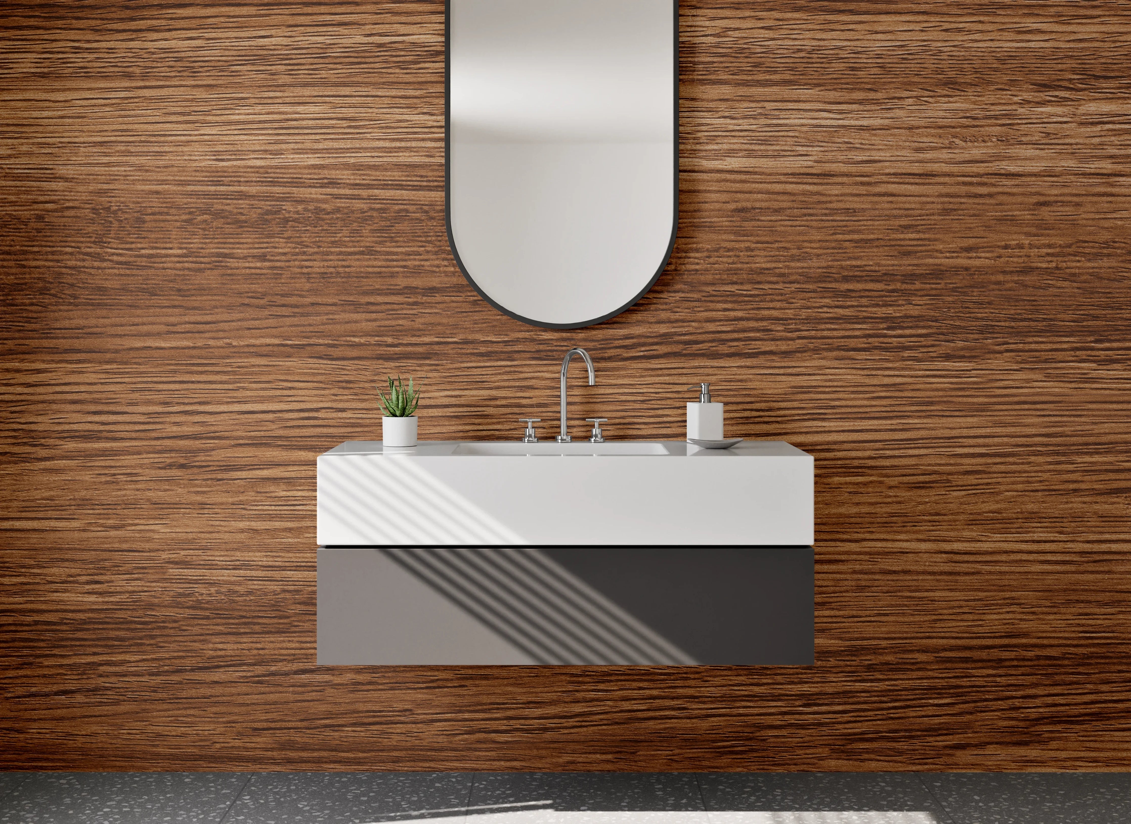 Waschbecken-Rückwand - Edle Holzmaserung in warmem Braun