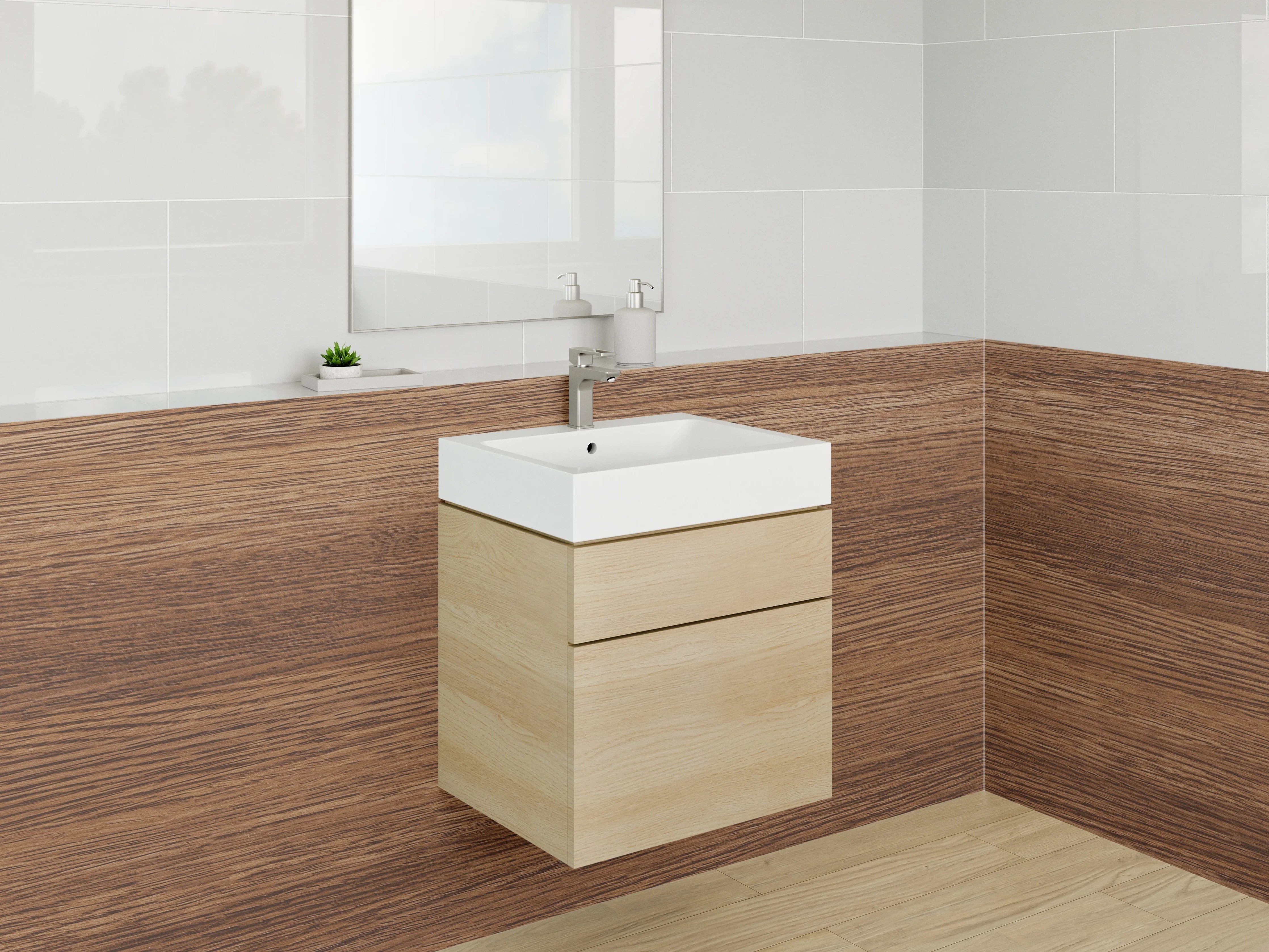 Waschbecken-Rückwand - Edle Holzmaserung in warmem Braun