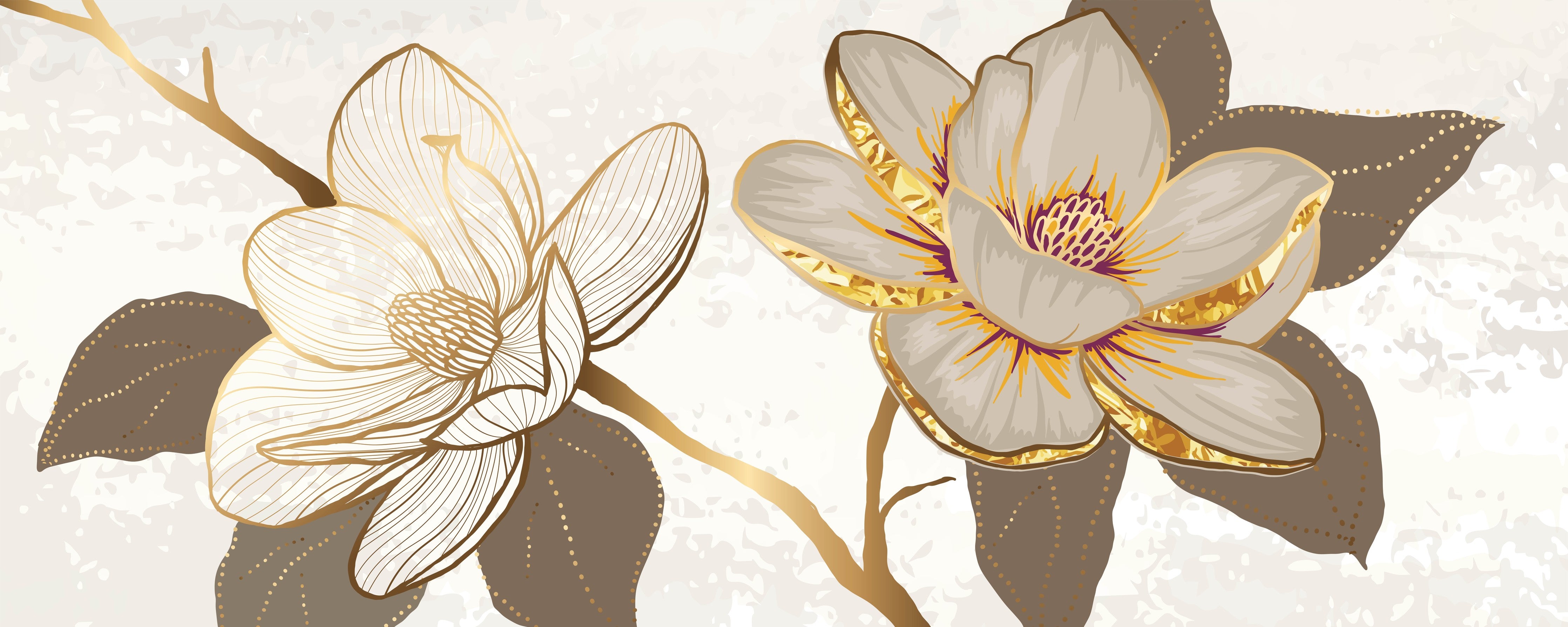 Waschbecken-Rückwand-Edle Magnolien Blüten auf Goldzweig