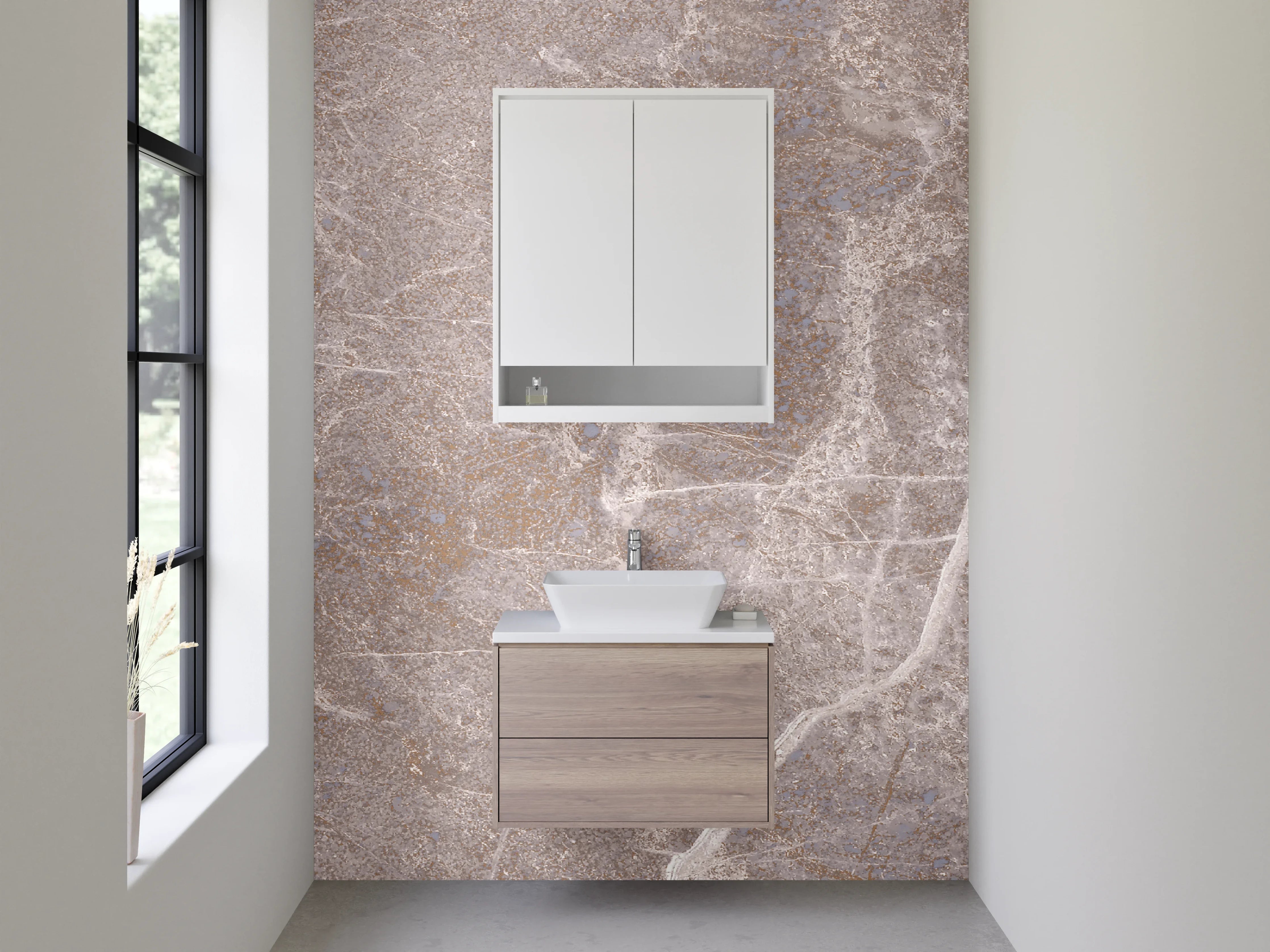 Waschbecken-Rückwand - Edle Marmor-Optik in Braun-Beige