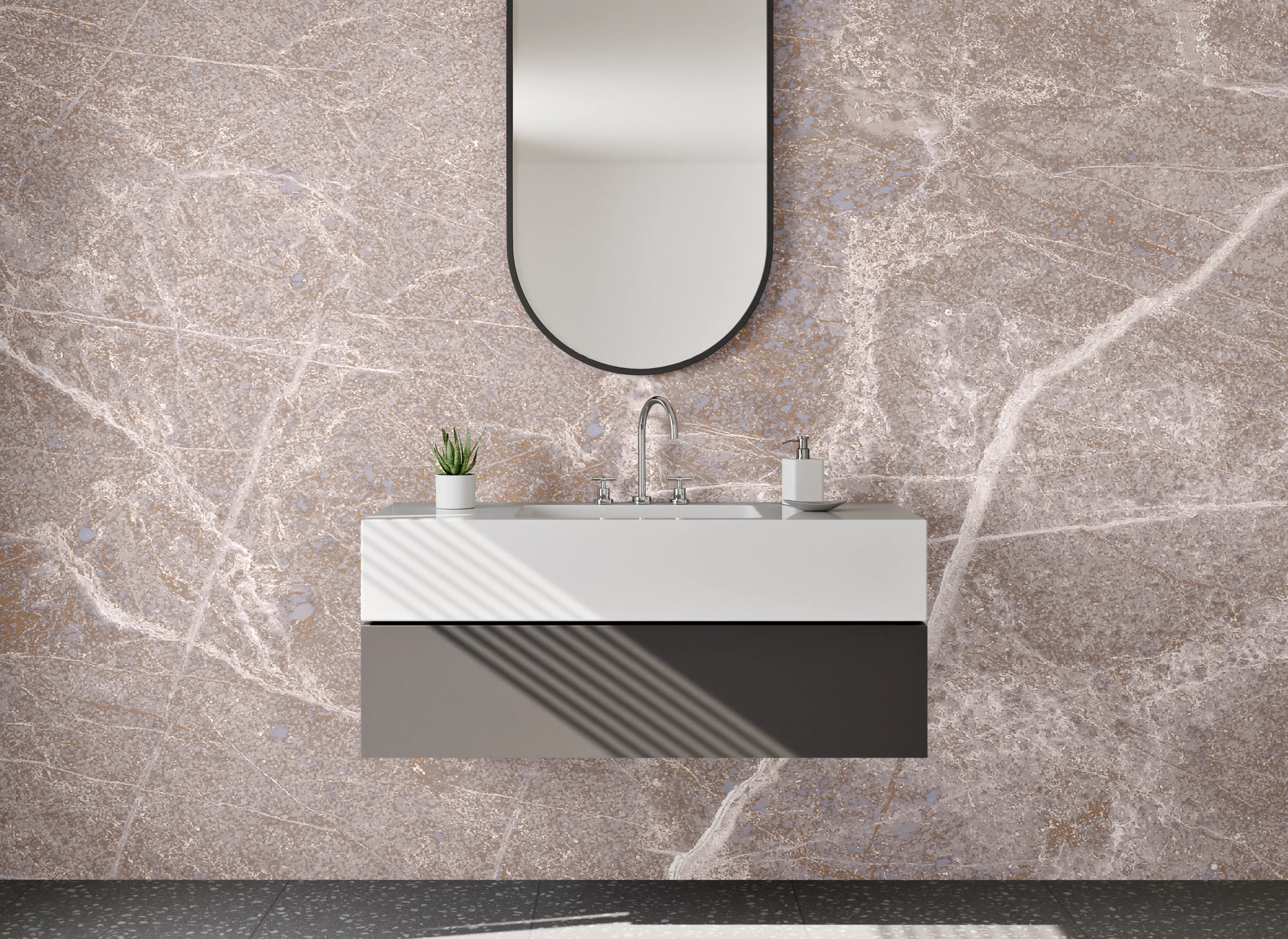 Waschbecken-Rückwand - Edle Marmor-Optik in Braun-Beige