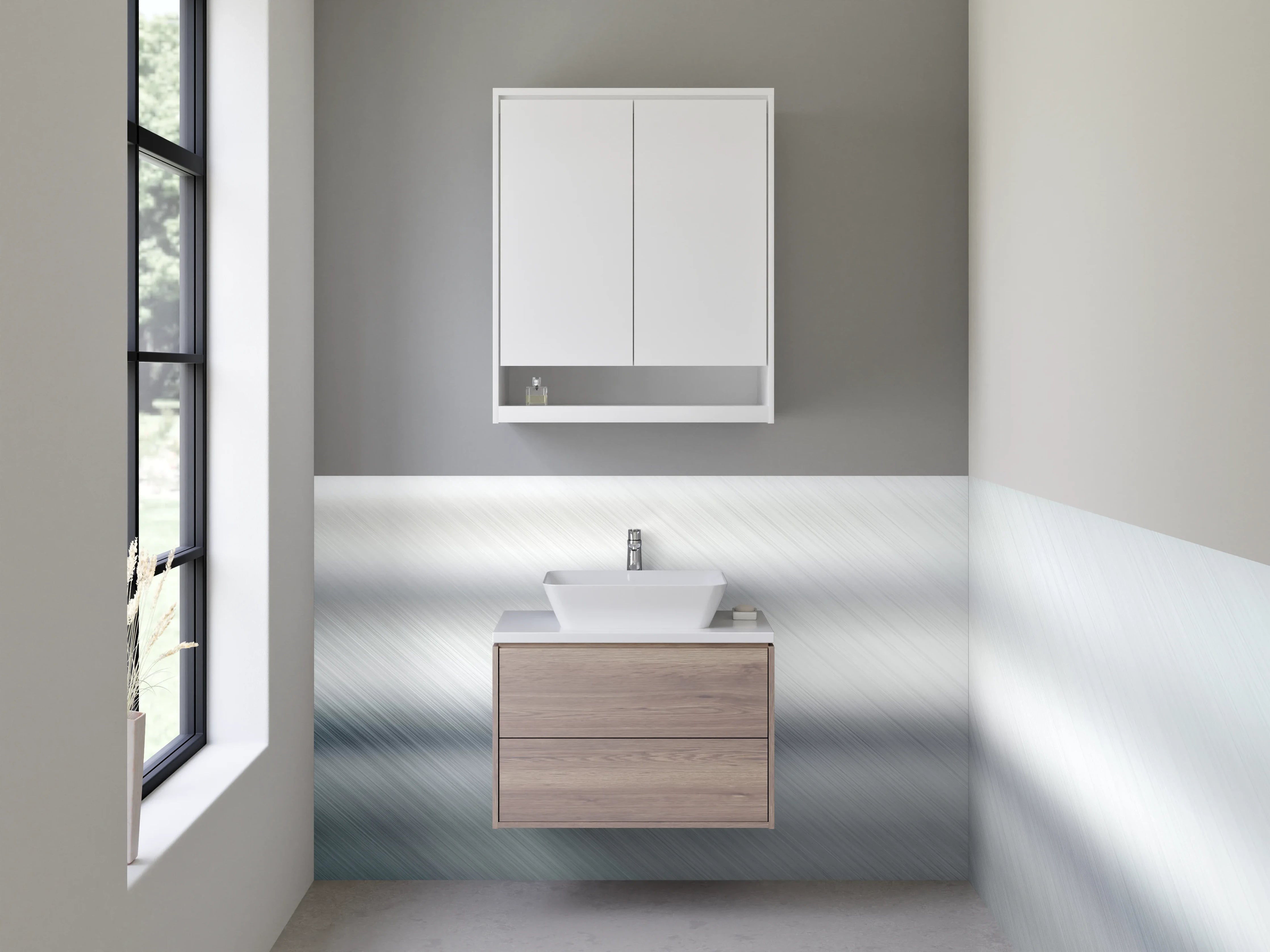 Waschbecken-Rückwand - Edle Metallic-Optik in Silber Weiß Grau