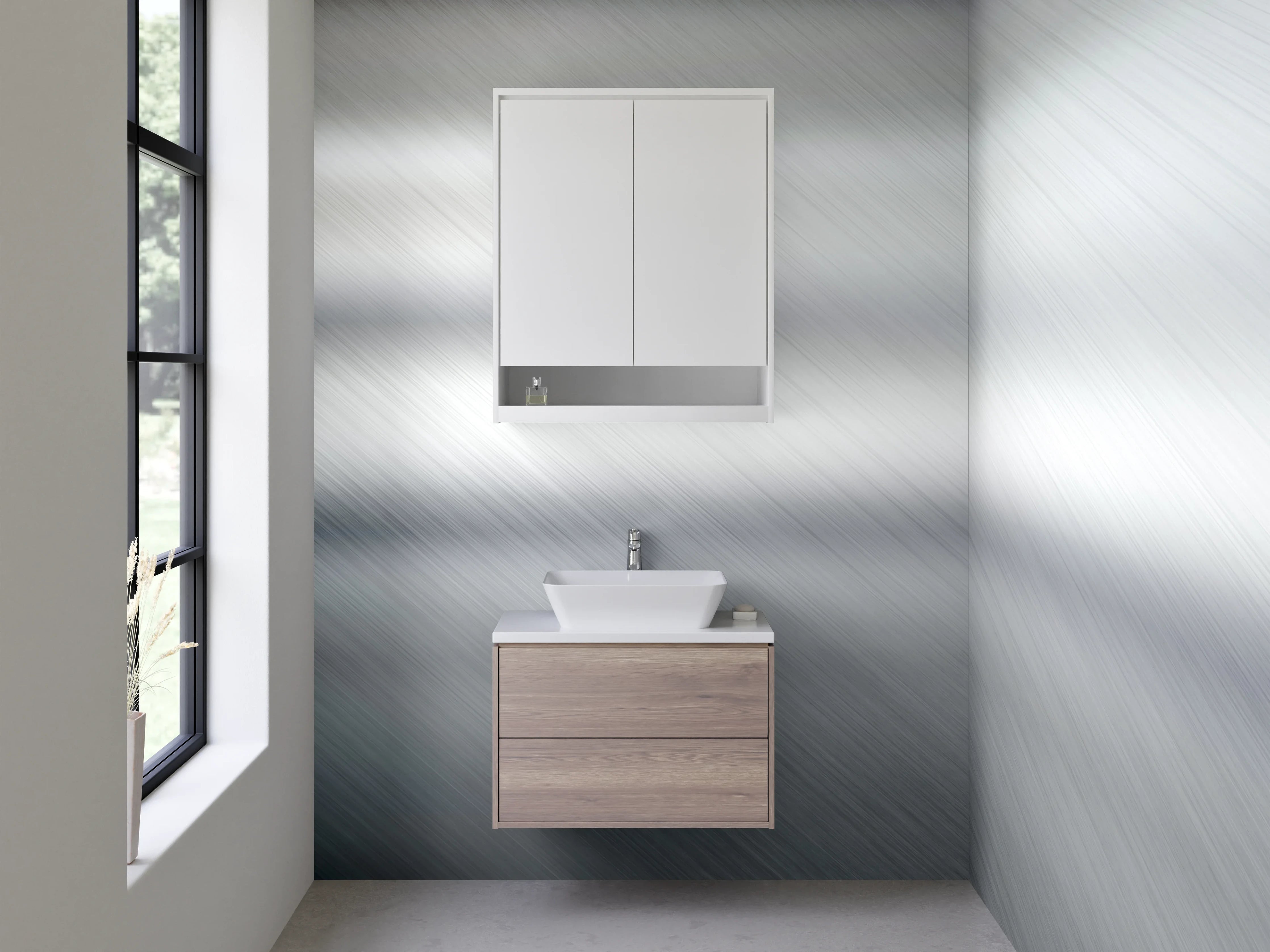 Waschbecken-Rückwand - Edle Metallic-Optik in Silber Weiß Grau