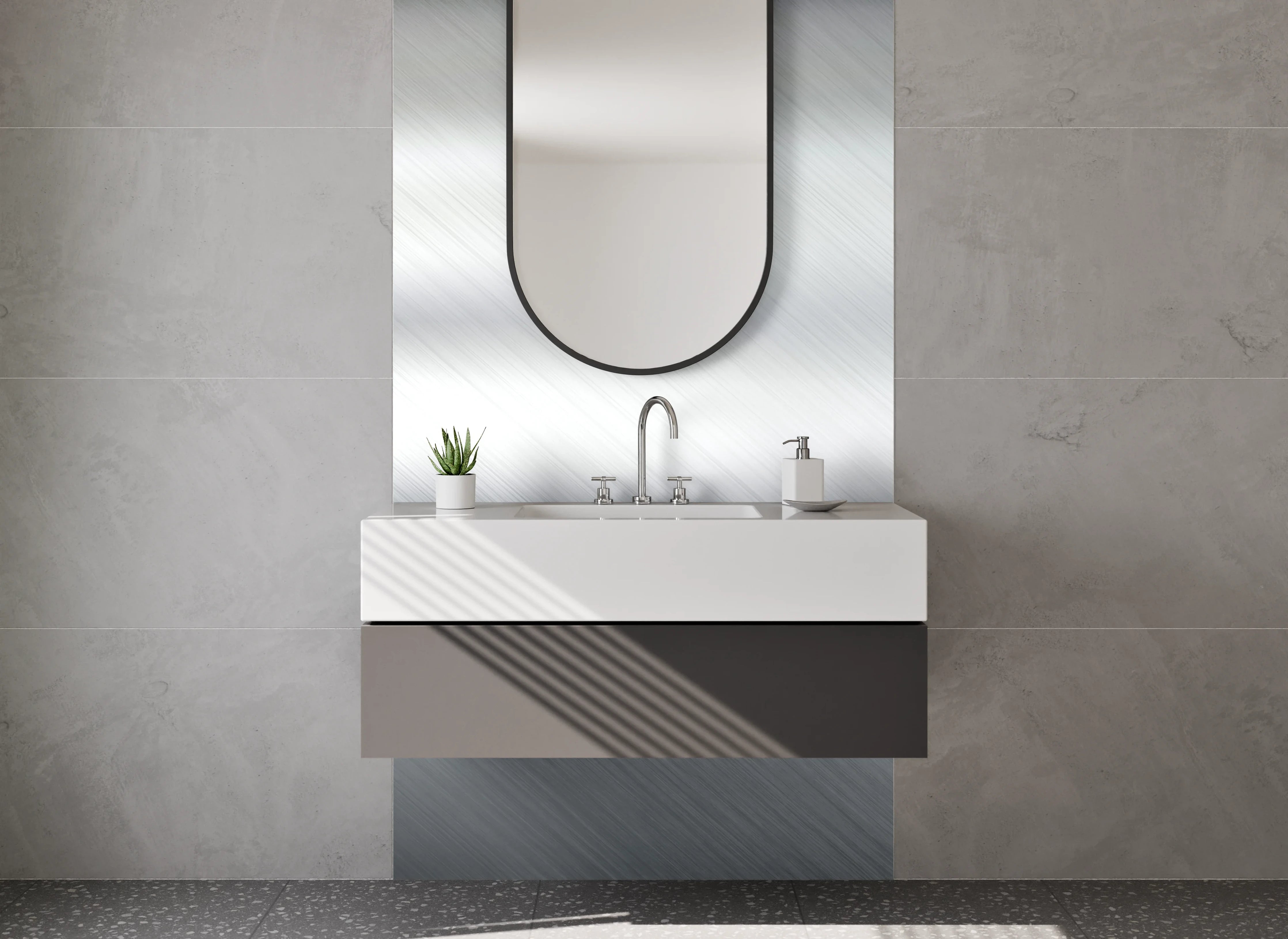 Waschbecken-Rückwand - Edle Metallic-Optik in Silber Weiß Grau