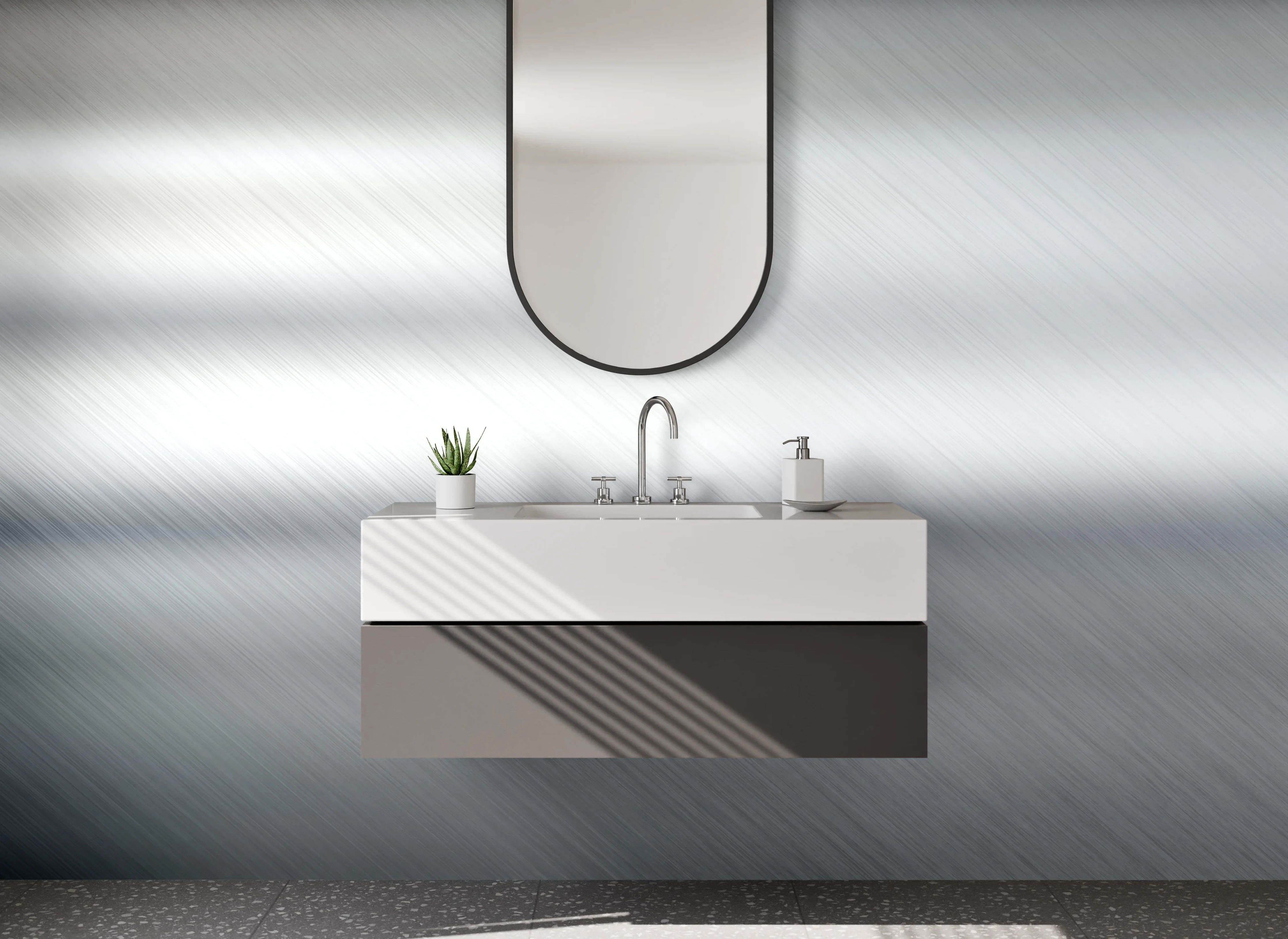 Waschbecken-Rückwand - Edle Metallic-Optik in Silber Weiß Grau