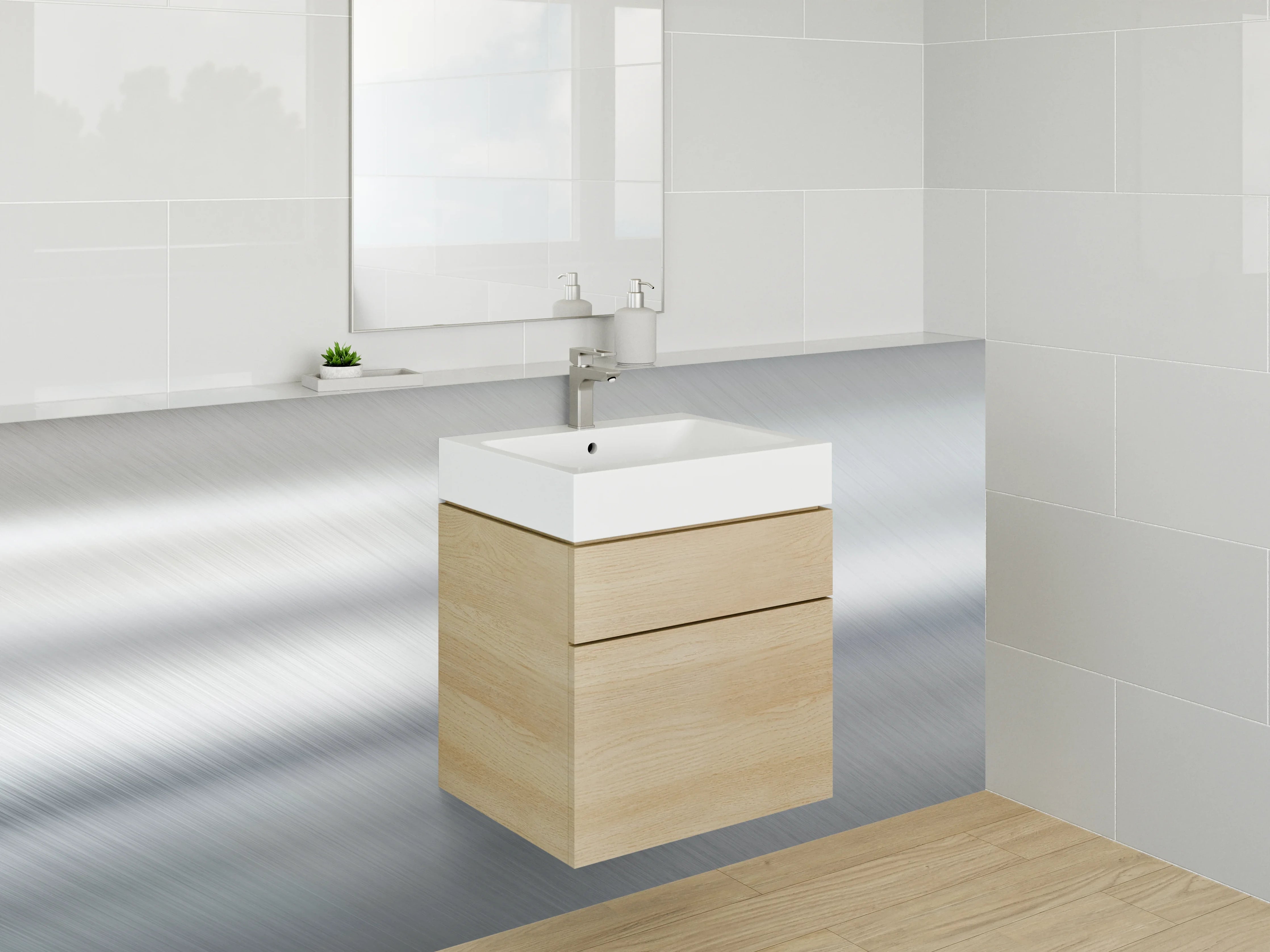 Waschbecken-Rückwand - Edle Metallic-Optik in Silber Weiß Grau