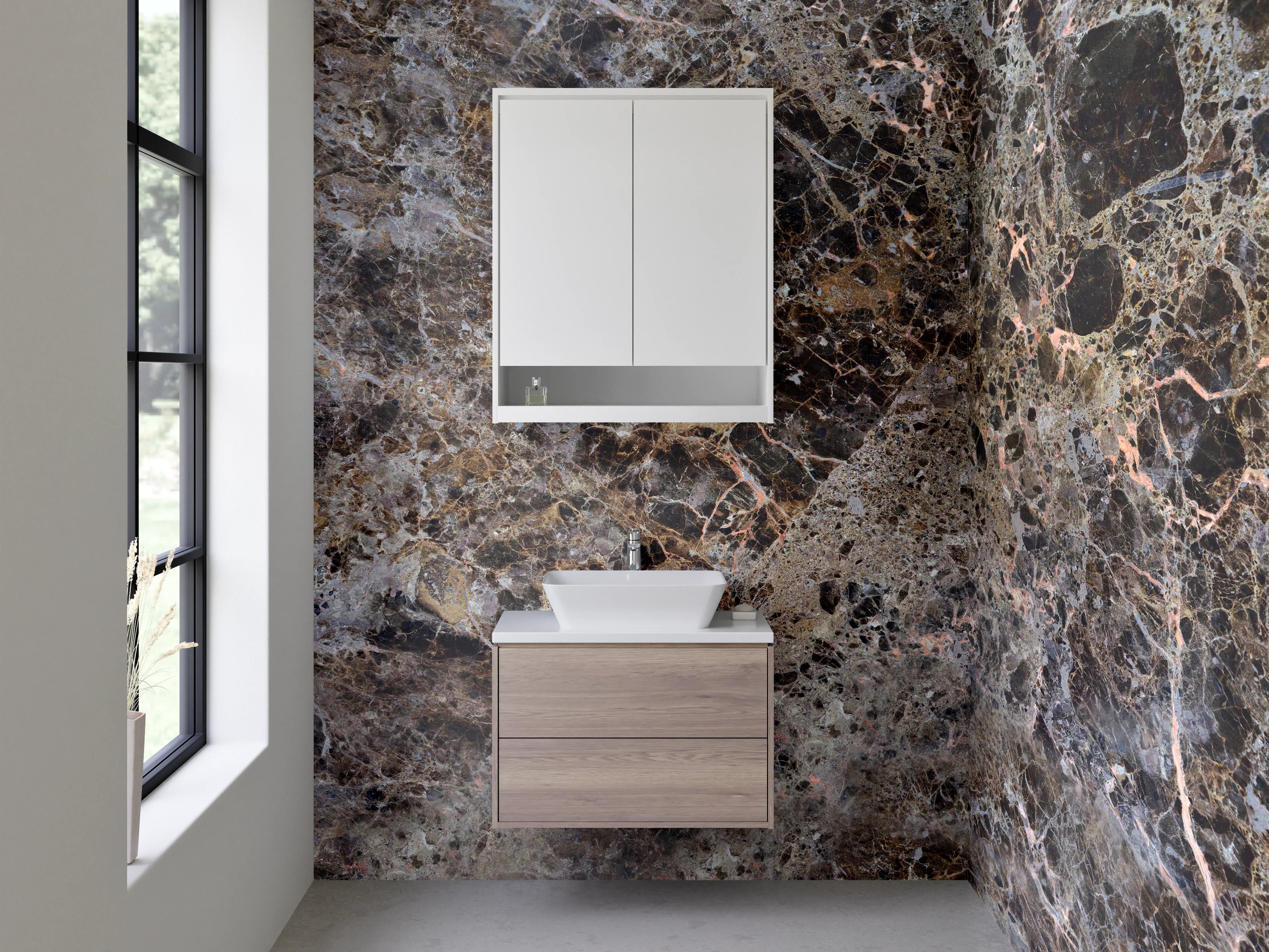 Waschbecken-Rückwand - Edle braune Marmoroptik für Rückwände
