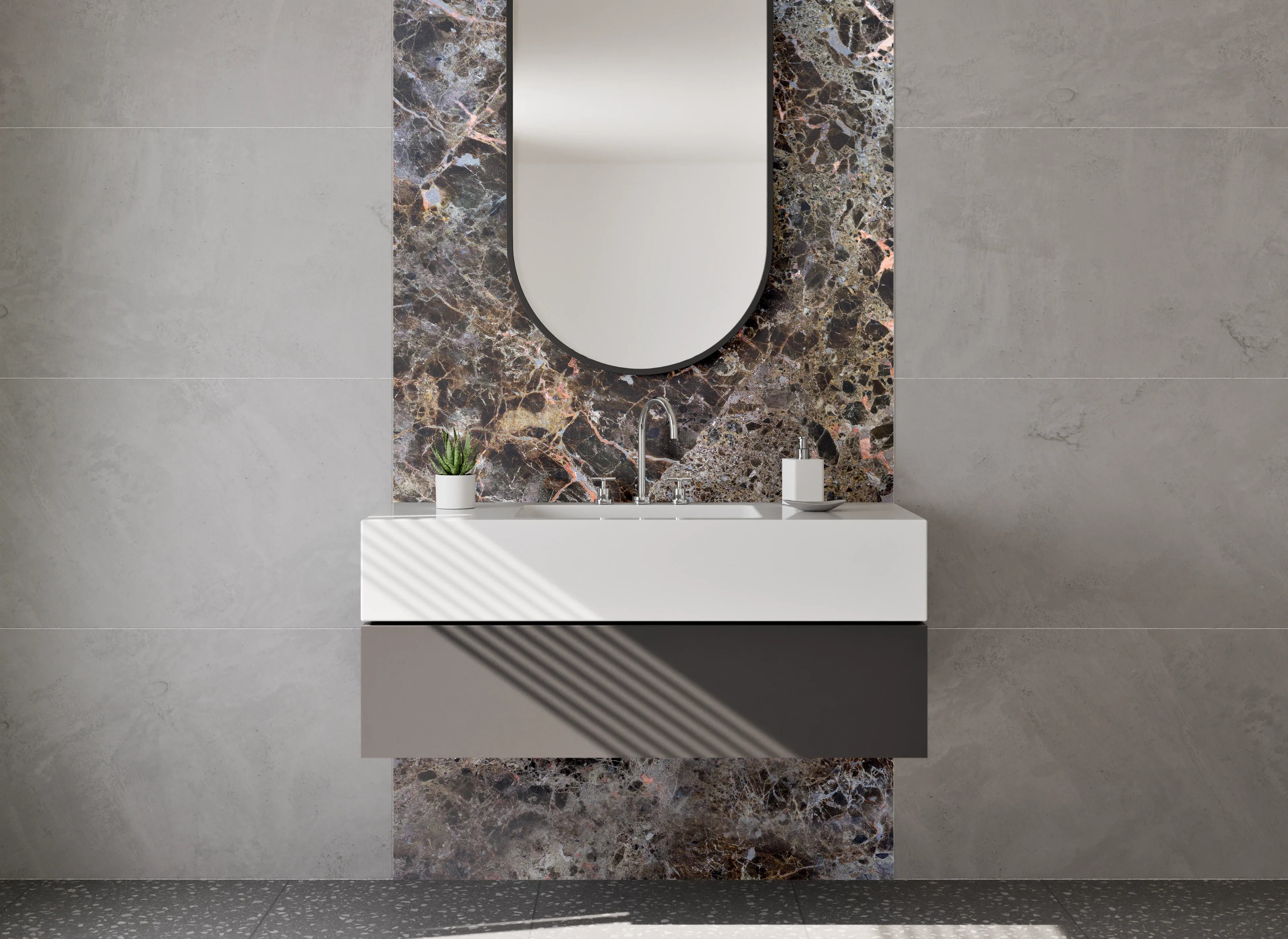 Waschbecken-Rückwand - Edle braune Marmoroptik für Rückwände