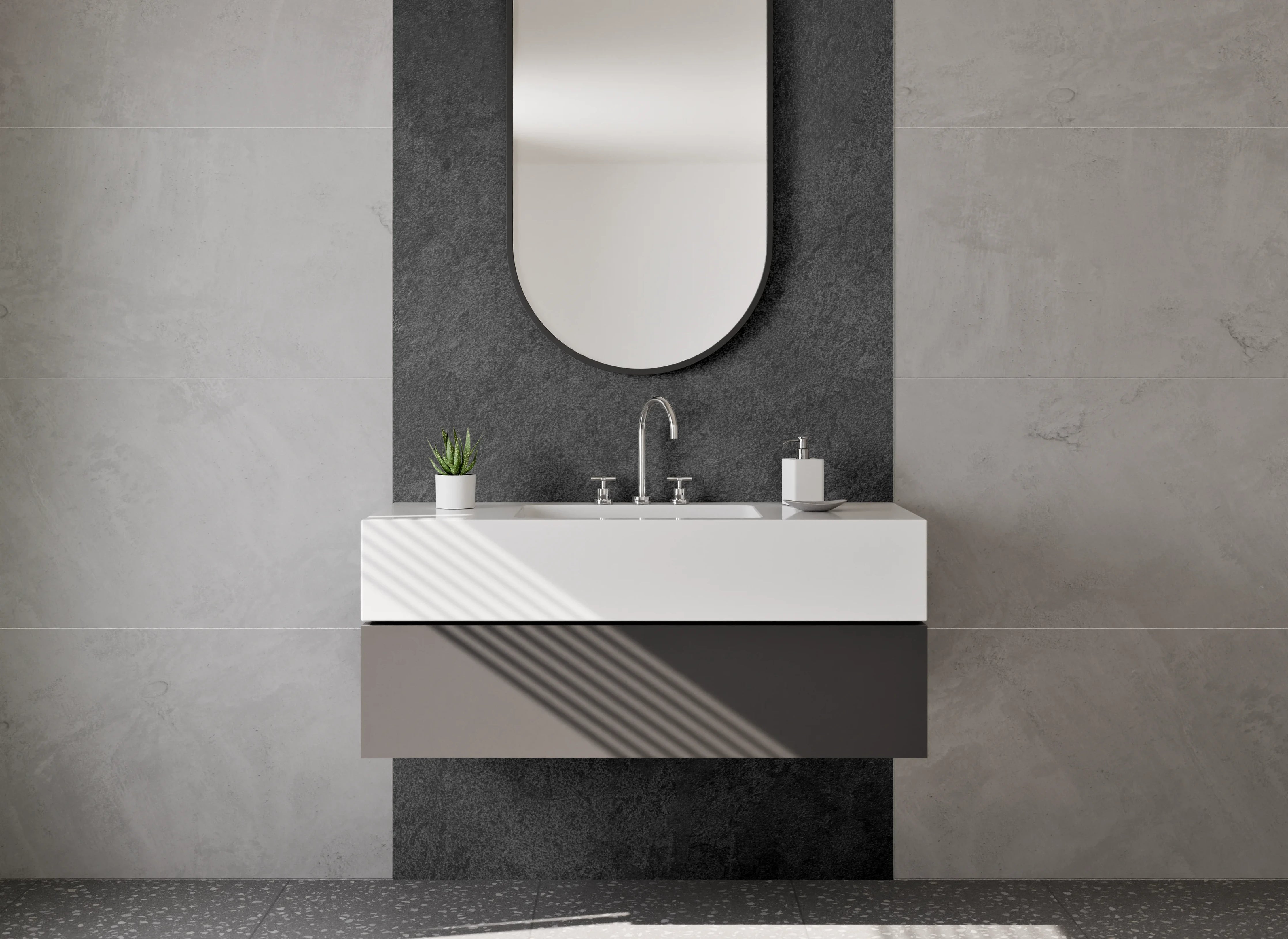 Waschbecken-Rückwand - Edle schwarze Stein-Optik Fliesen