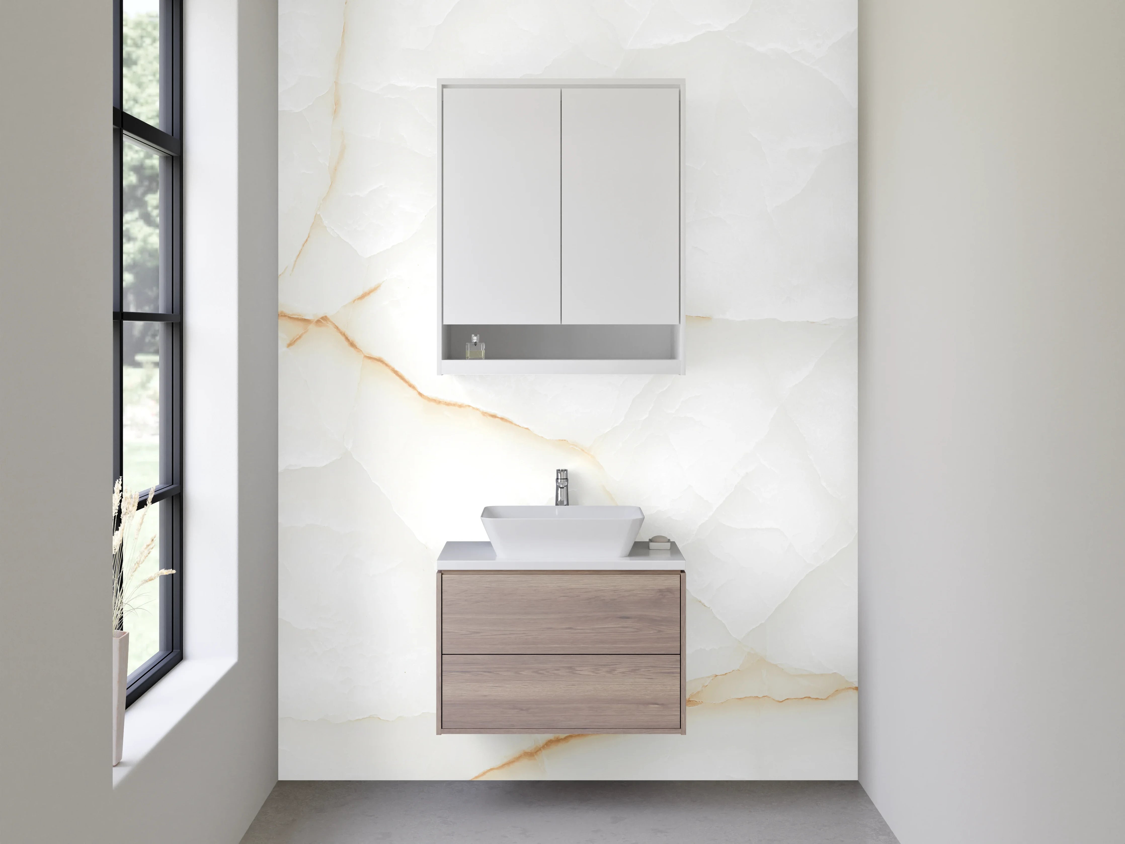 Waschbecken-Rückwand - Edle weiße Marmor-Optik