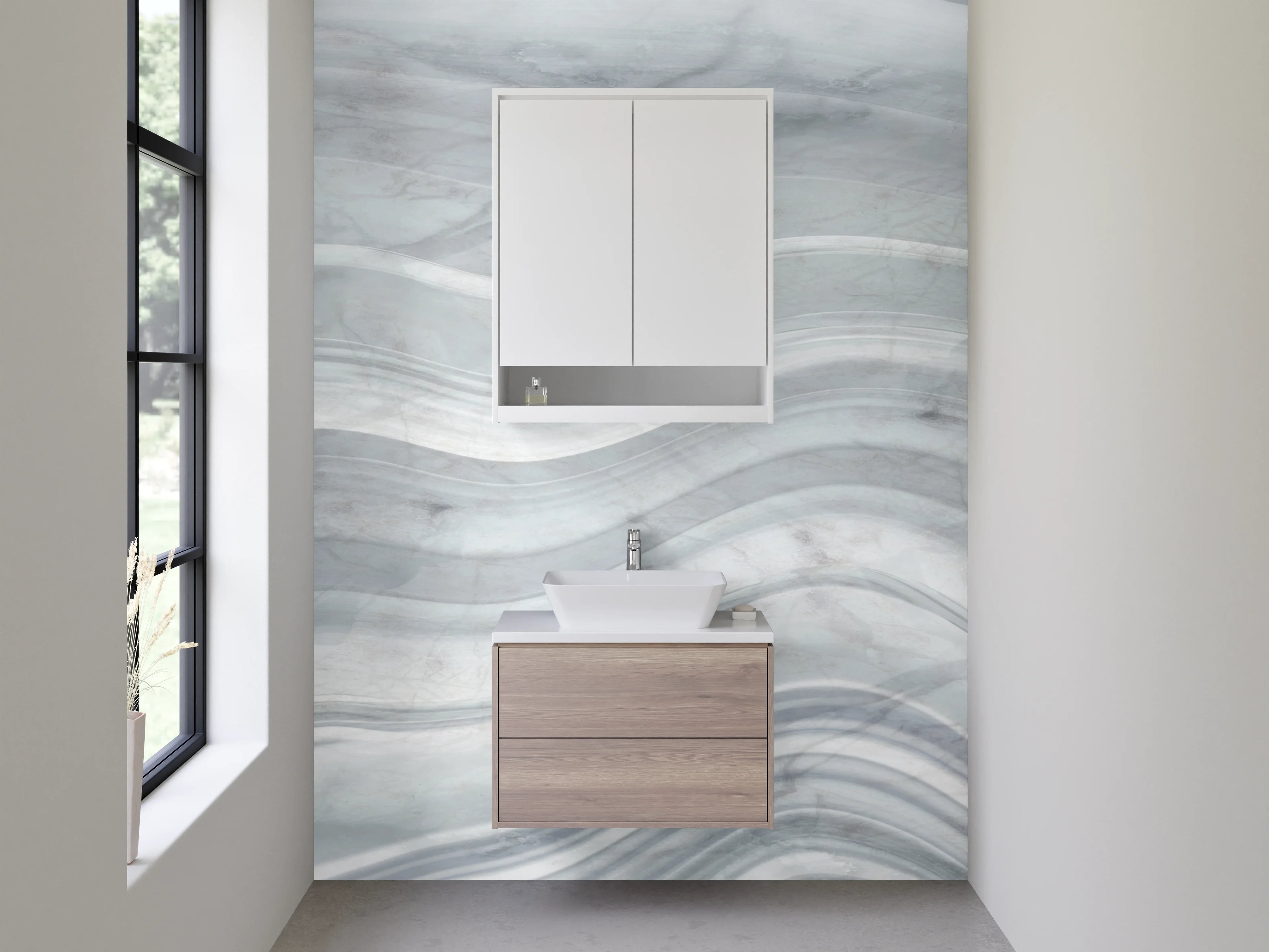 Waschbecken-Rückwand - Edler Marmor-Look Weiß Grau