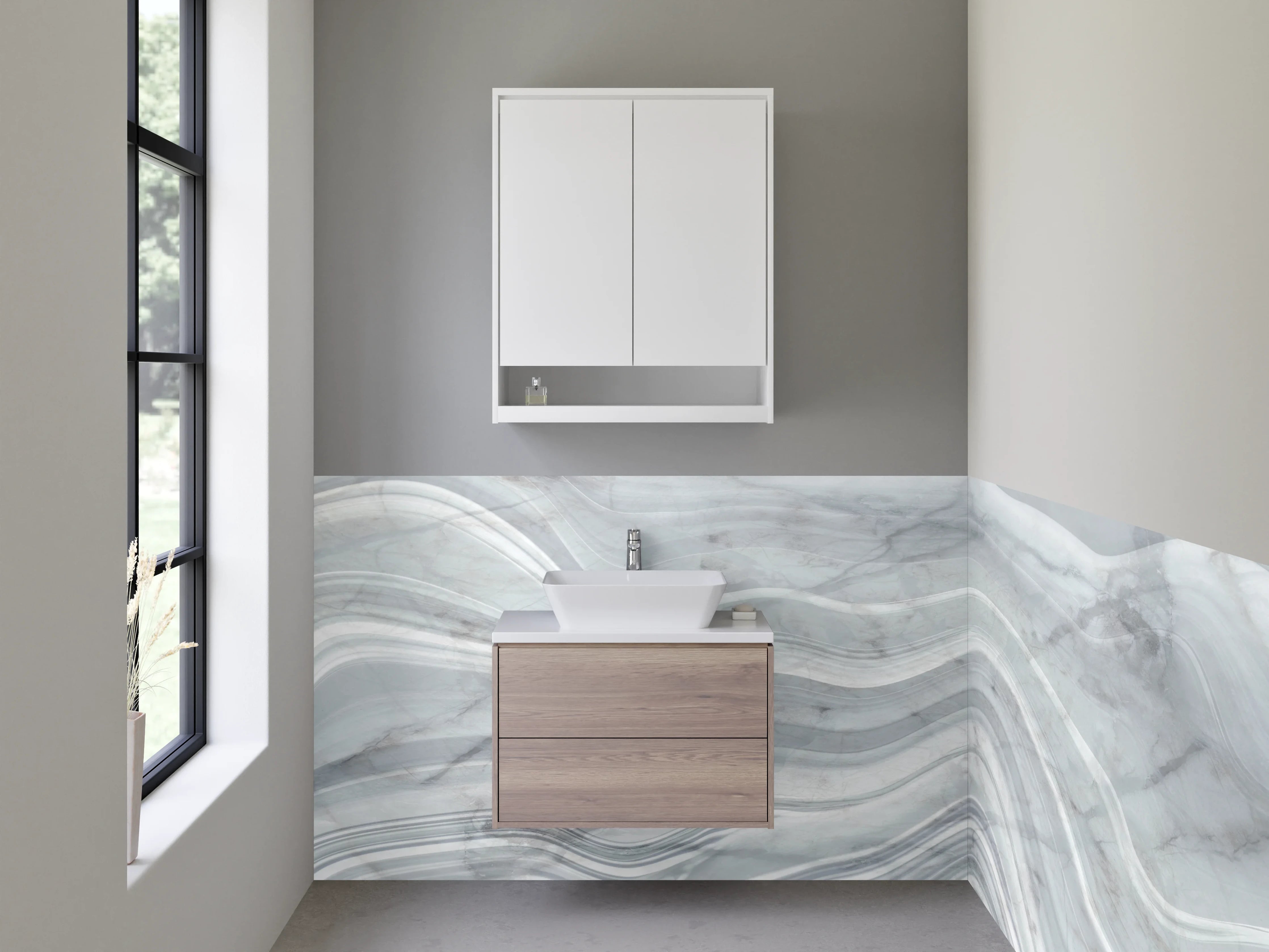 Waschbecken-Rückwand - Edler Marmor-Look Weiß Grau