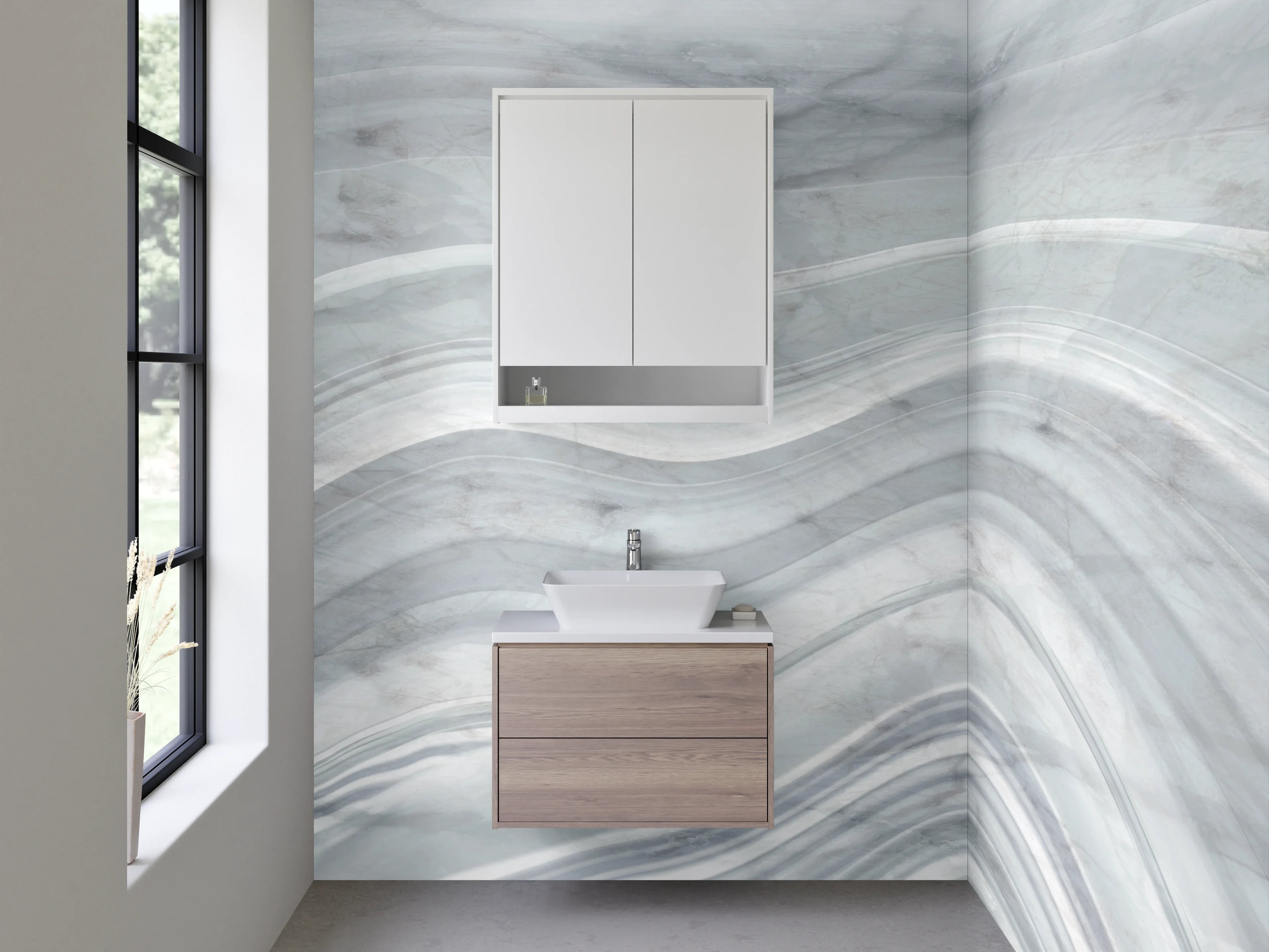 Waschbecken-Rückwand - Edler Marmor-Look Weiß Grau