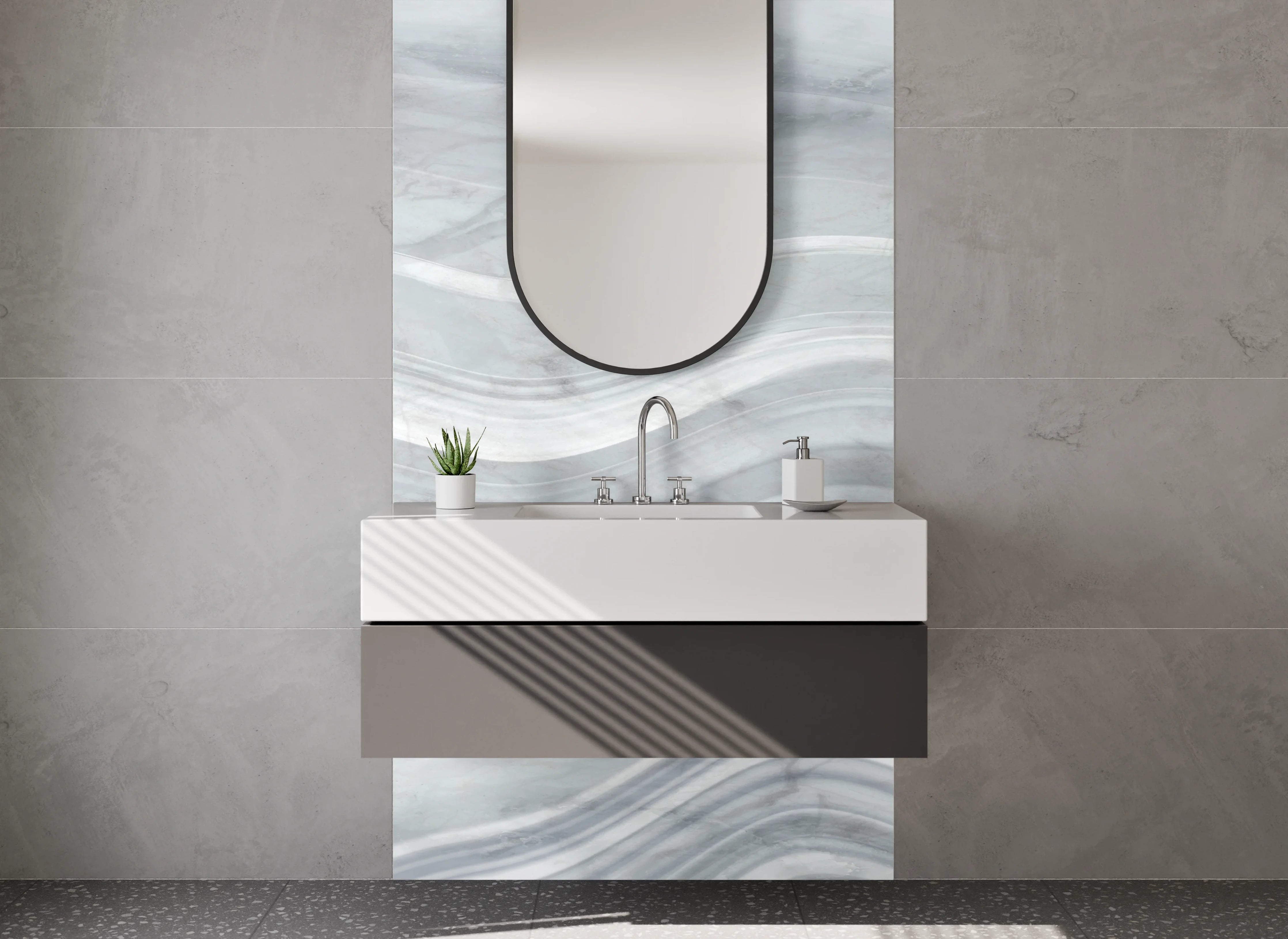 Waschbecken-Rückwand - Edler Marmor-Look Weiß Grau