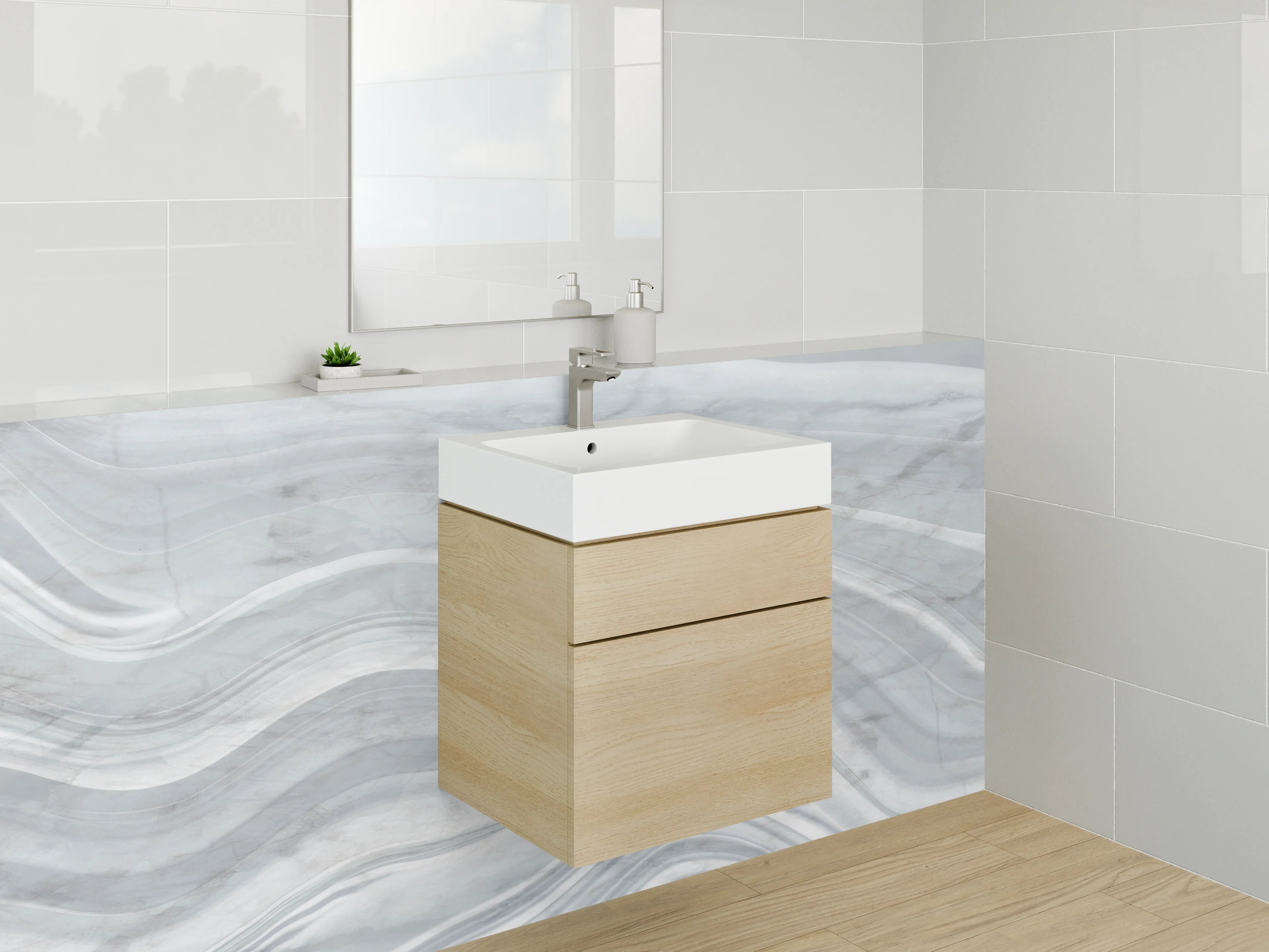 Waschbecken-Rückwand - Edler Marmor-Look Weiß Grau