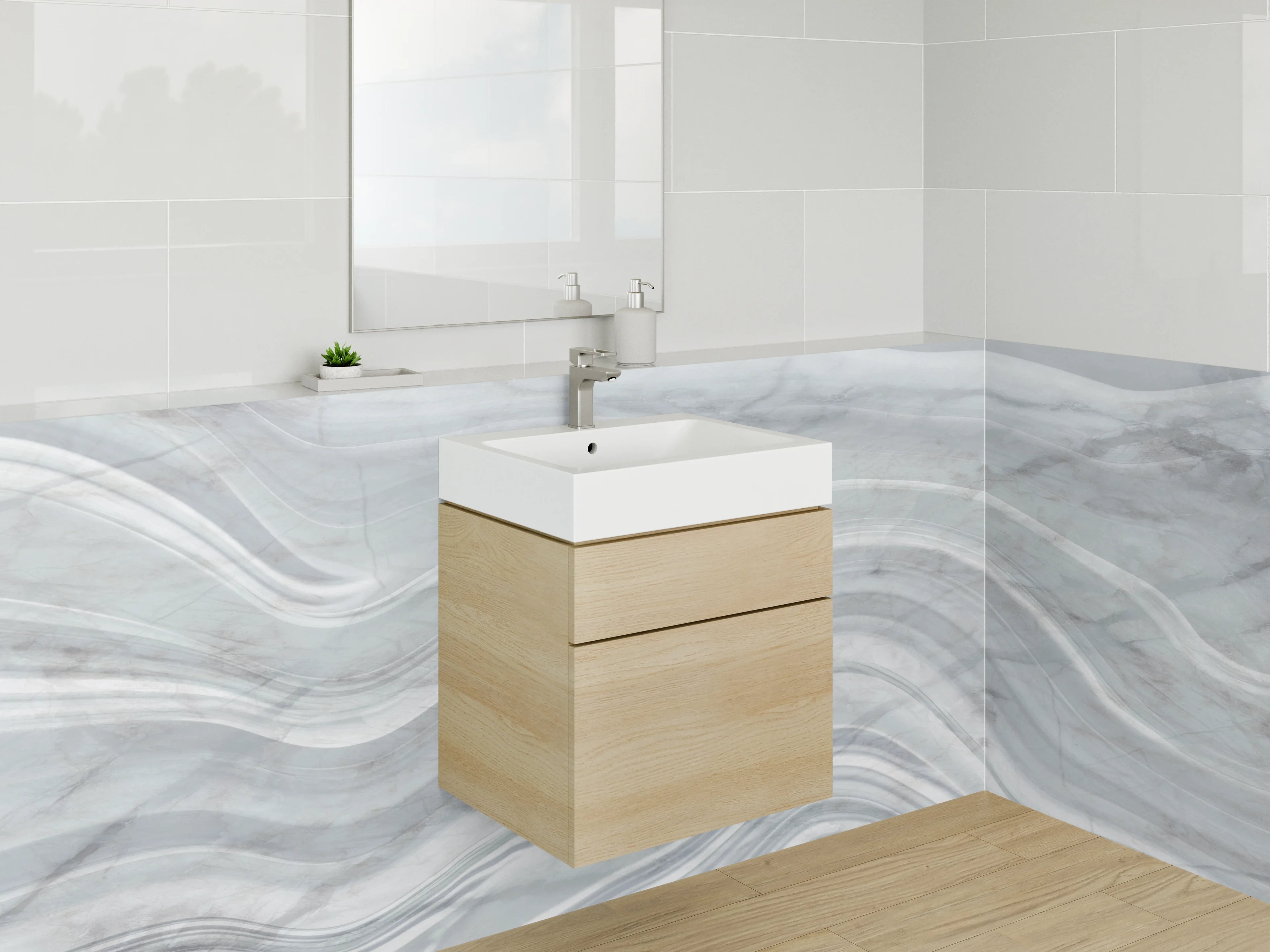 Waschbecken-Rückwand - Edler Marmor-Look Weiß Grau