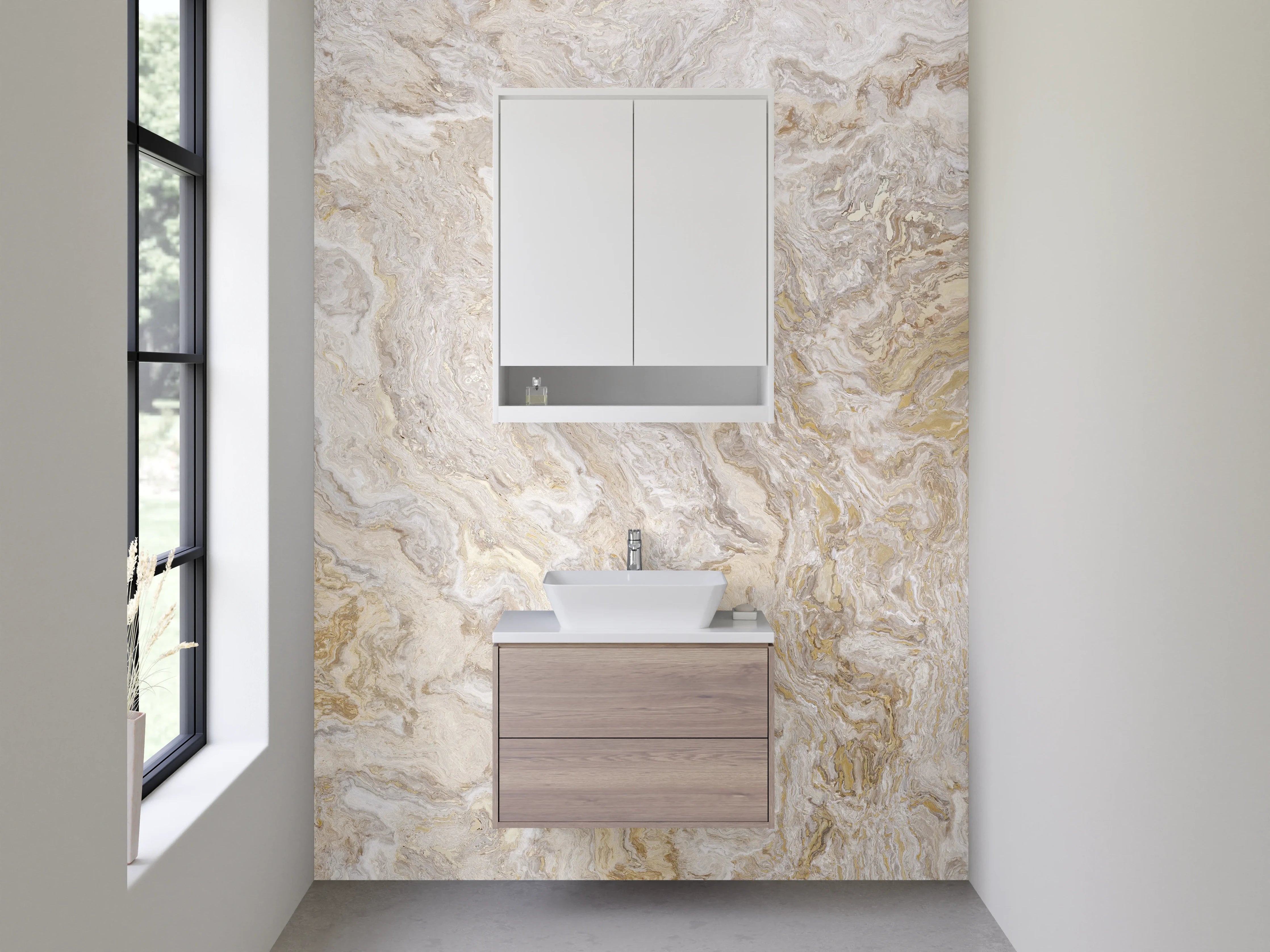 Waschbecken-Rückwand - Edler Marmor-Look in Weiß und Beige