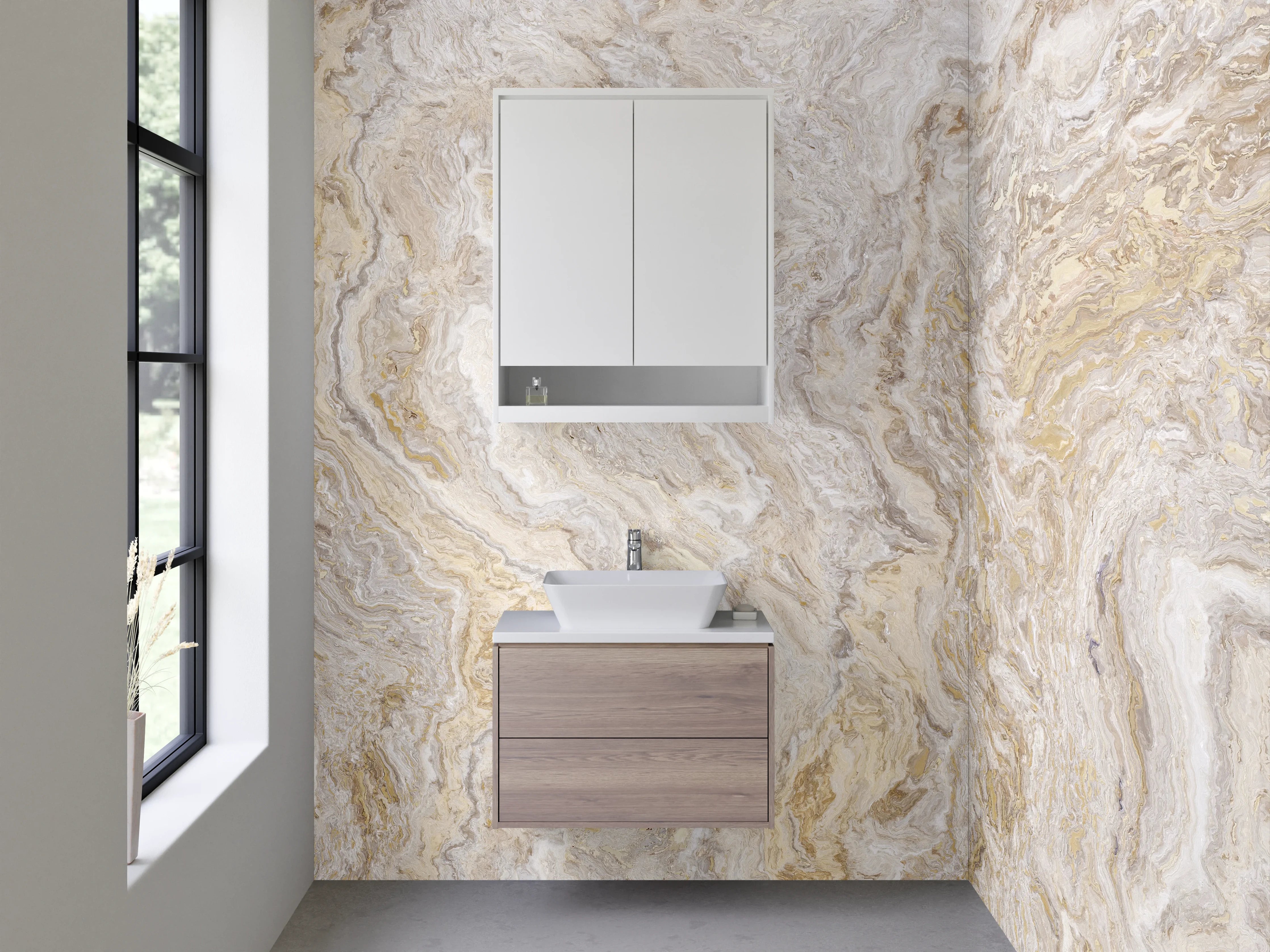 Waschbecken-Rückwand - Edler Marmor-Look in Weiß und Beige