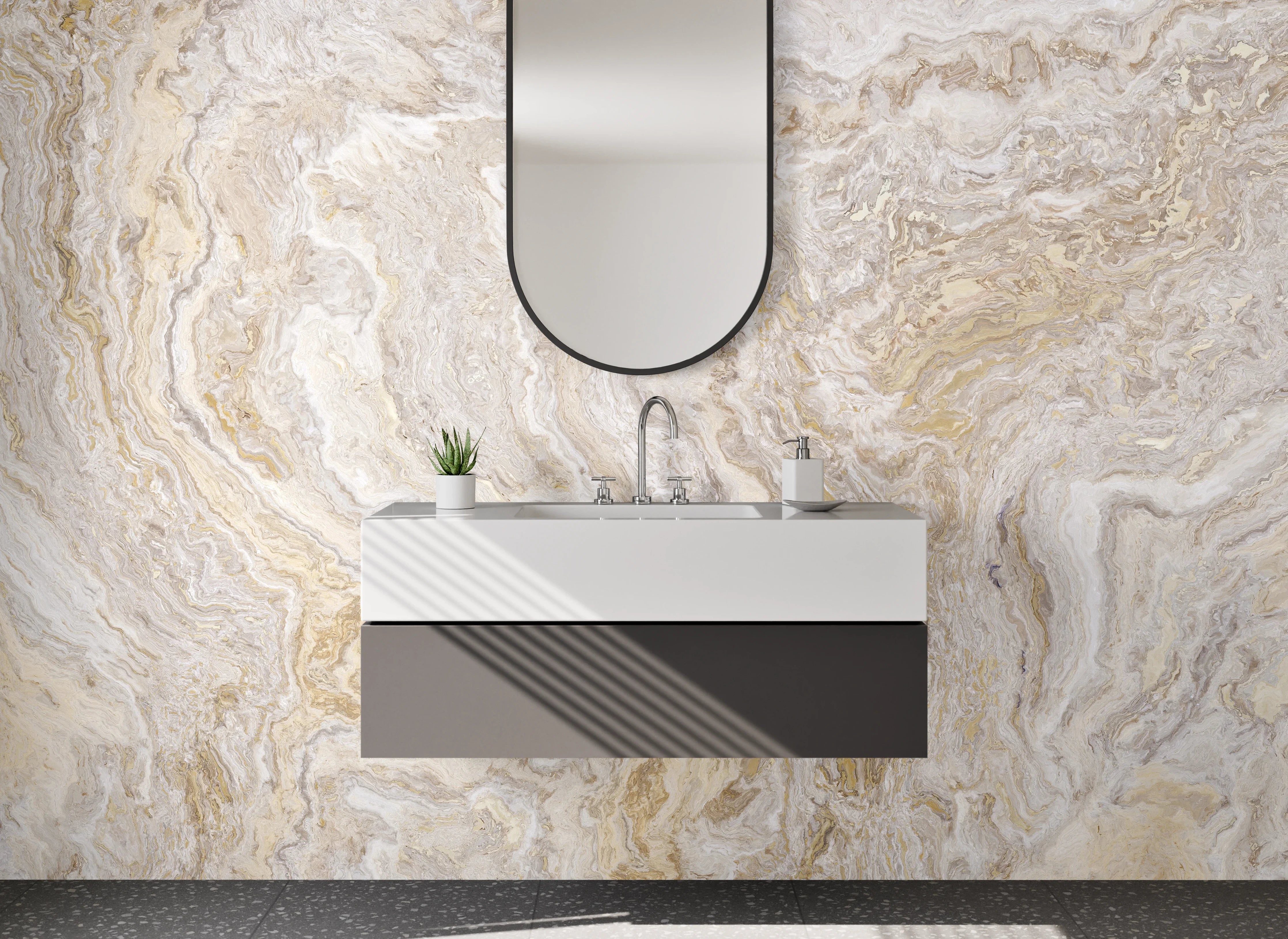 Waschbecken-Rückwand - Edler Marmor-Look in Weiß und Beige