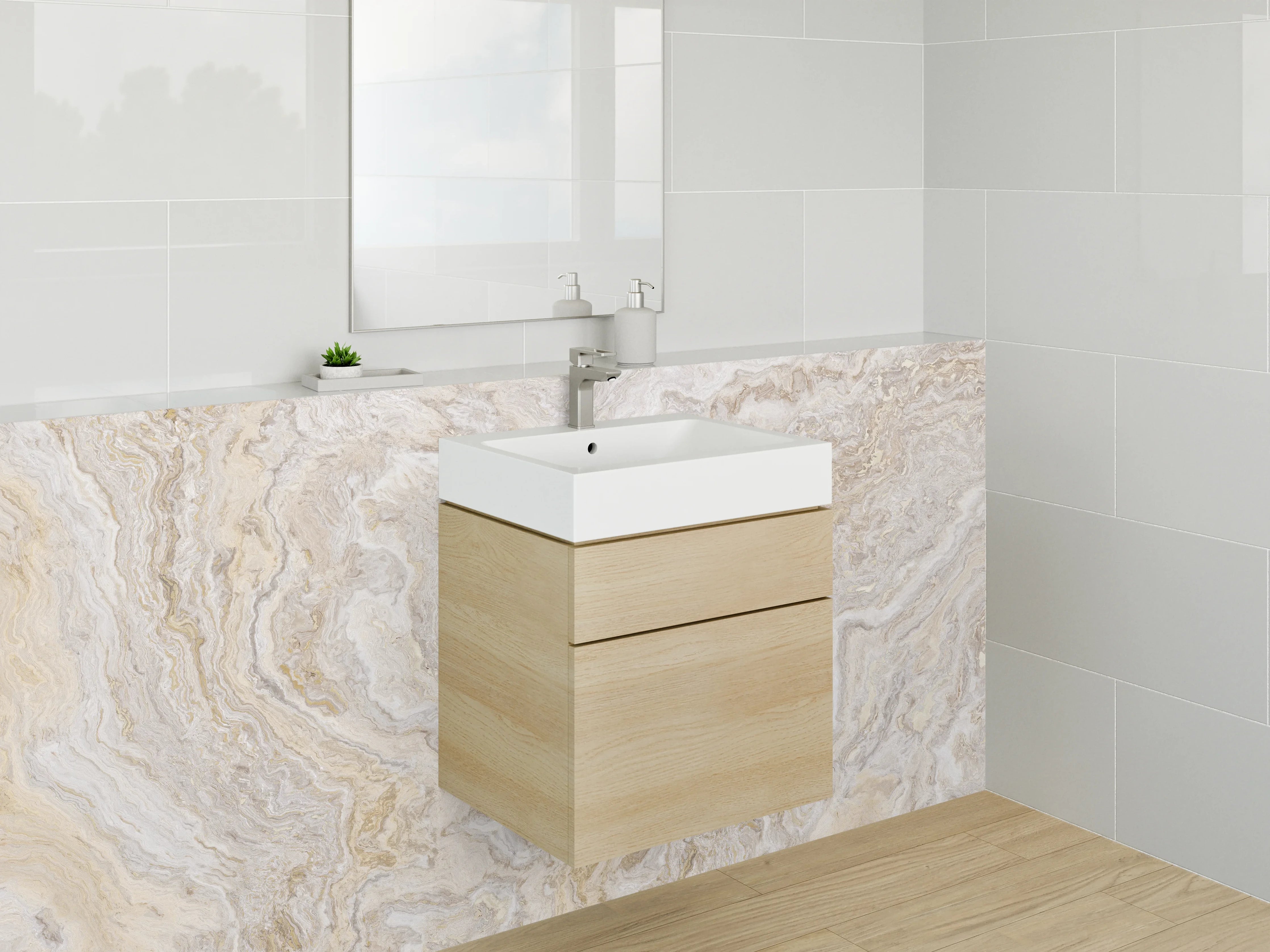 Waschbecken-Rückwand - Edler Marmor-Look in Weiß und Beige