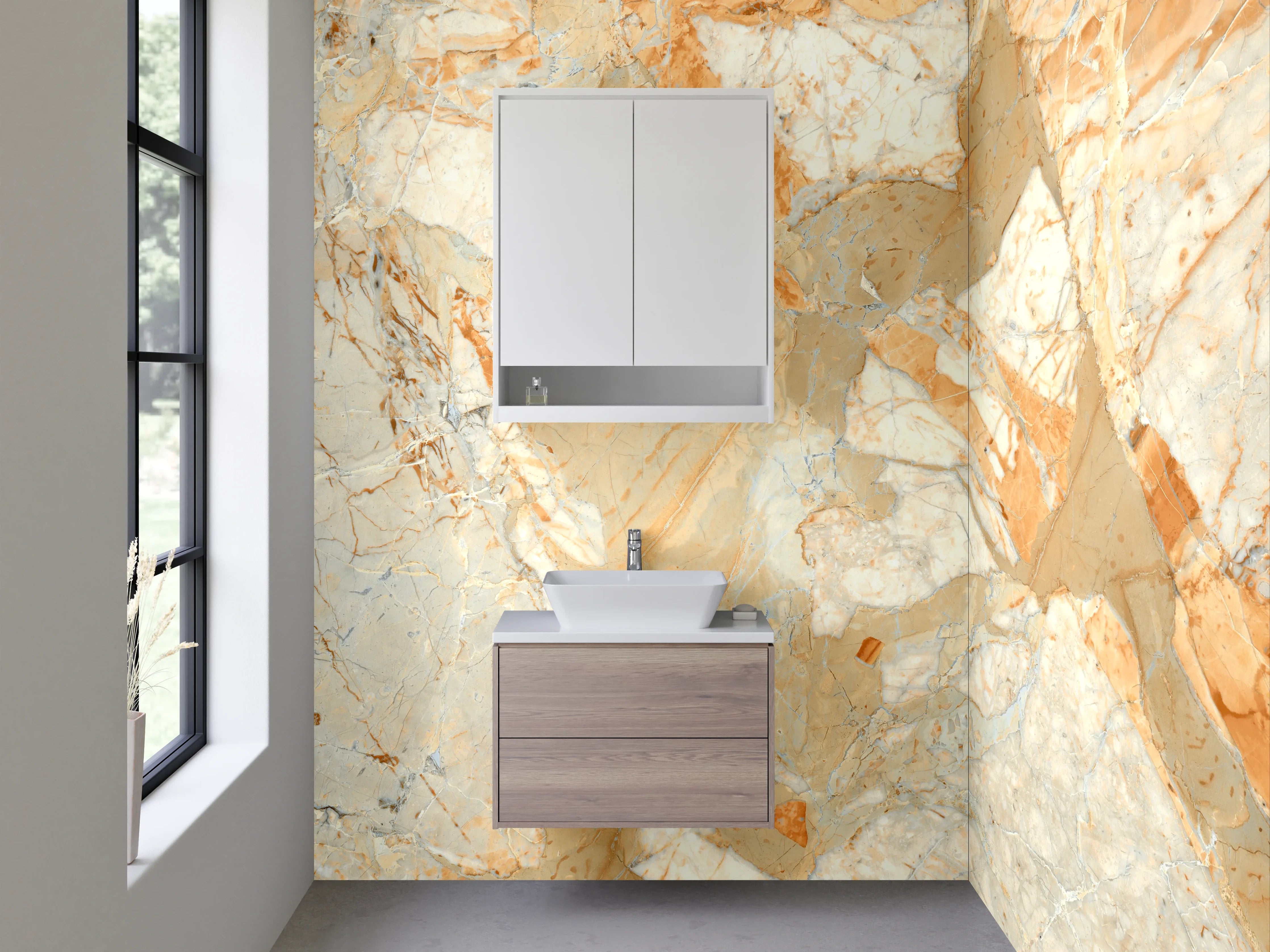 Waschbecken-Rückwand - Edler Marmor in Beige-Orange