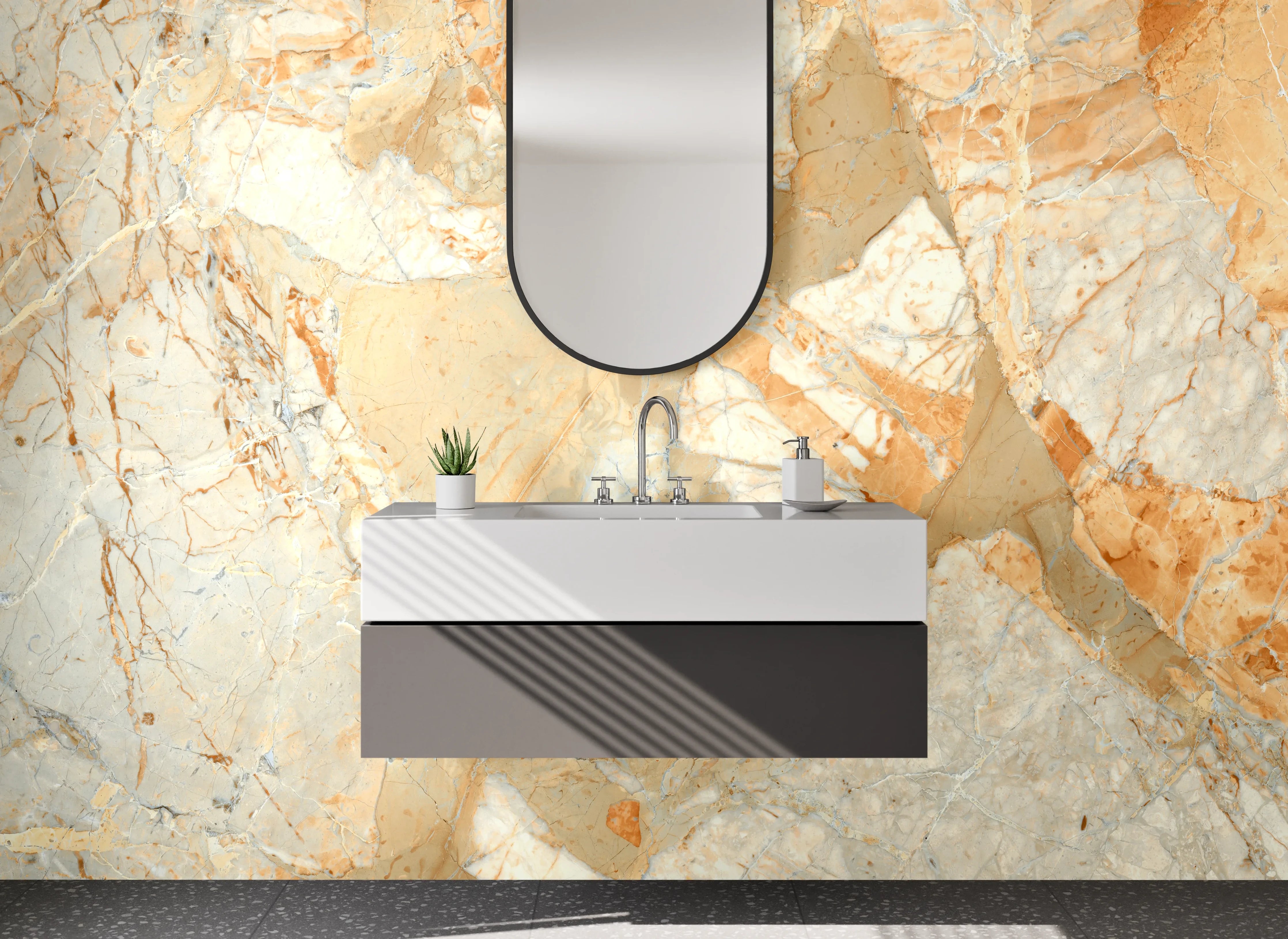 Waschbecken-Rückwand - Edler Marmor in Beige-Orange