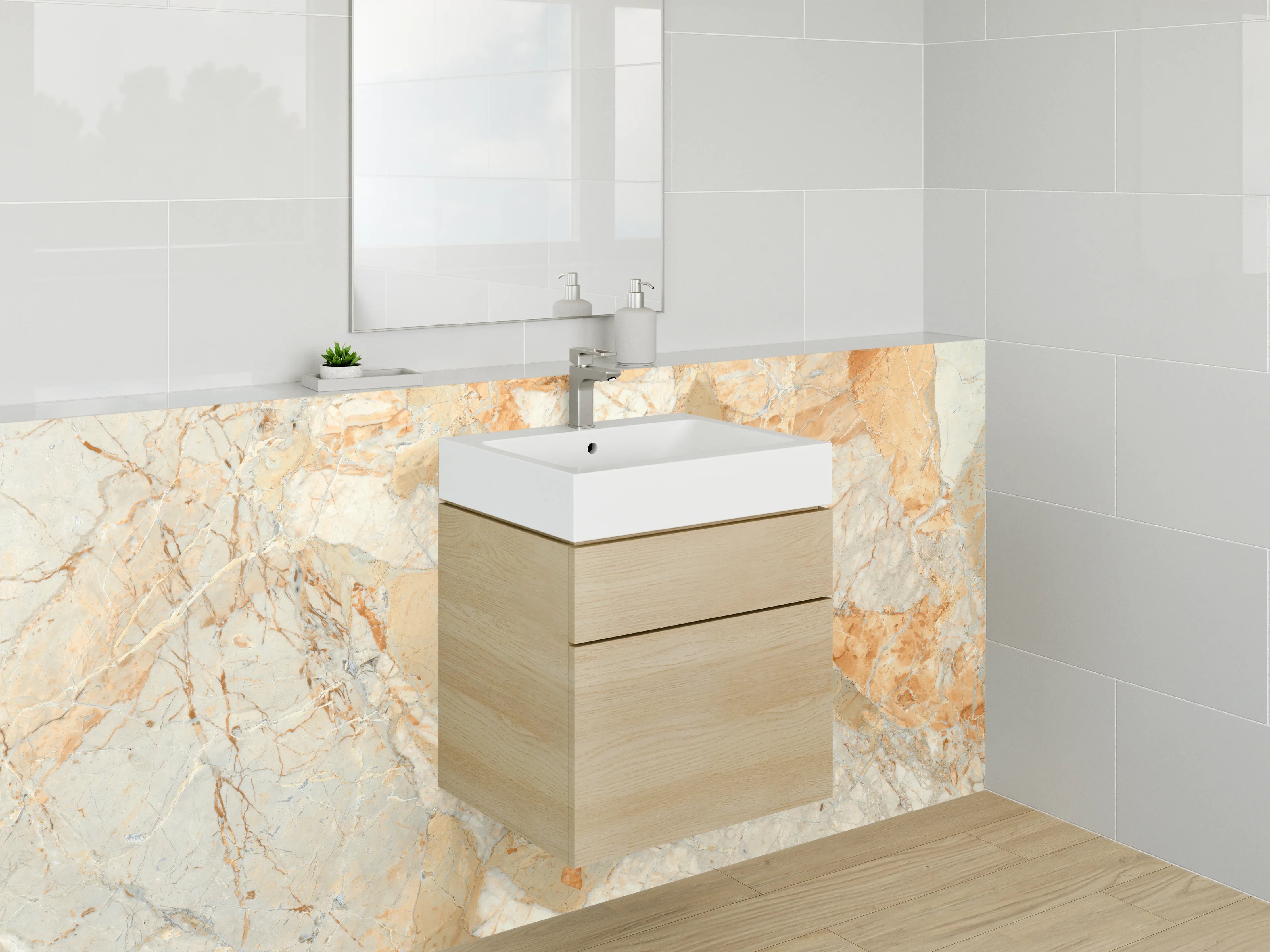 Waschbecken-Rückwand - Edler Marmor in Beige-Orange