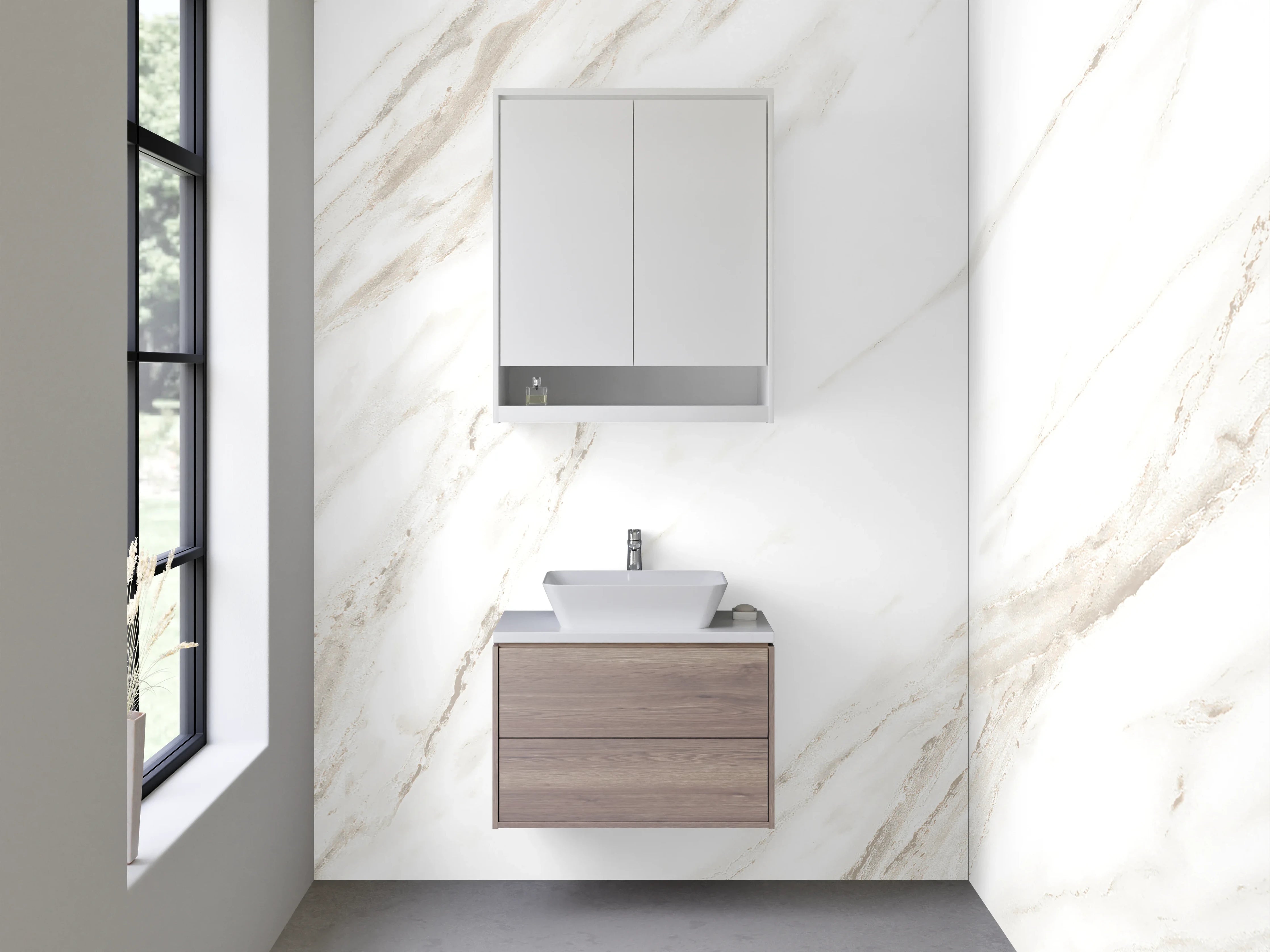 Waschbecken-Rückwand - Edler Marmor in Weiß mit sanften Grau