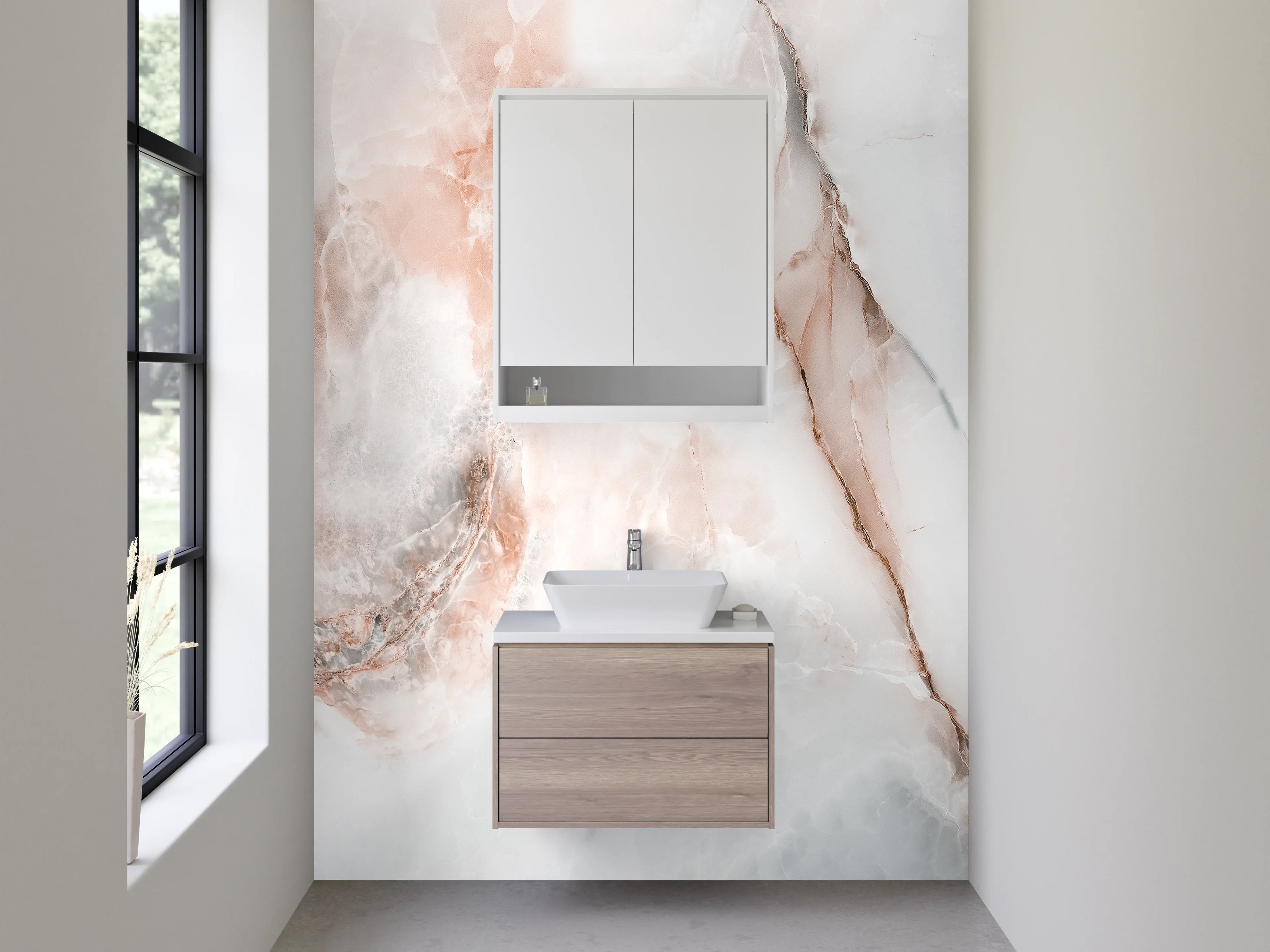 Waschbecken-Rückwand - Edler Marmor in Weiß und Rosa