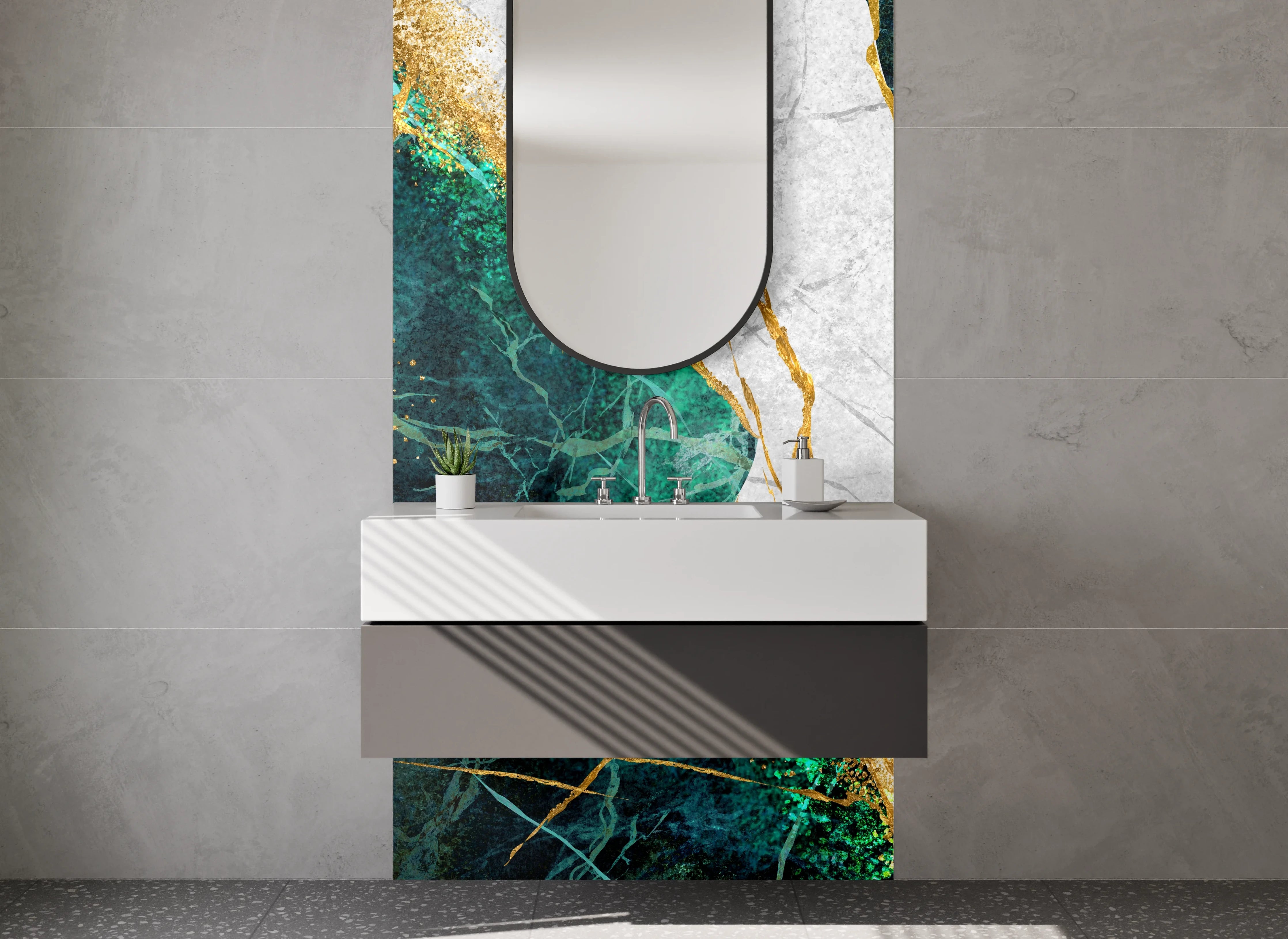 Waschbecken-Rückwand - Edler Marmor mit Goldadern Design