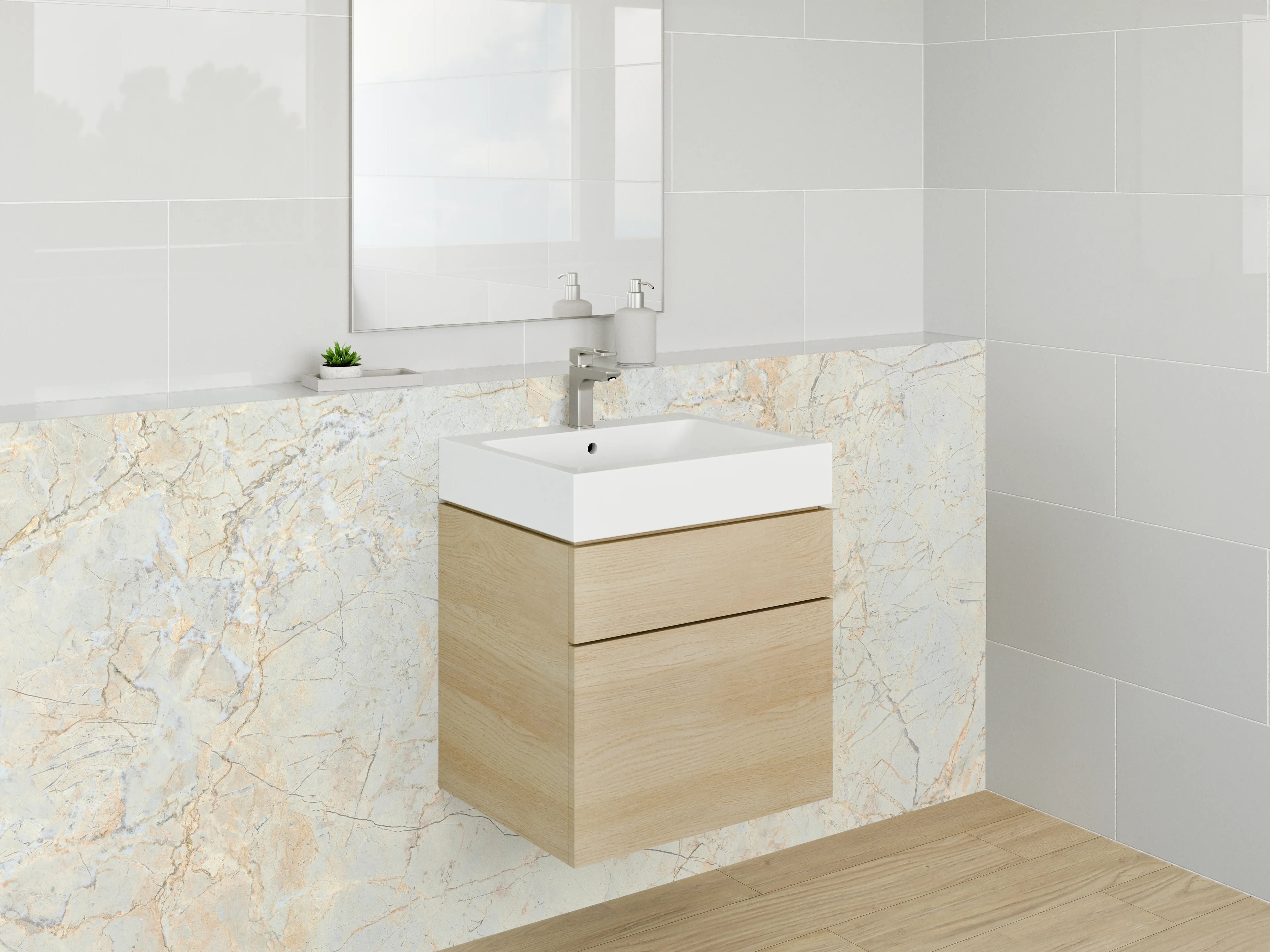 Waschbecken-Rückwand - Edler Marmorlook in Weiß und Beige