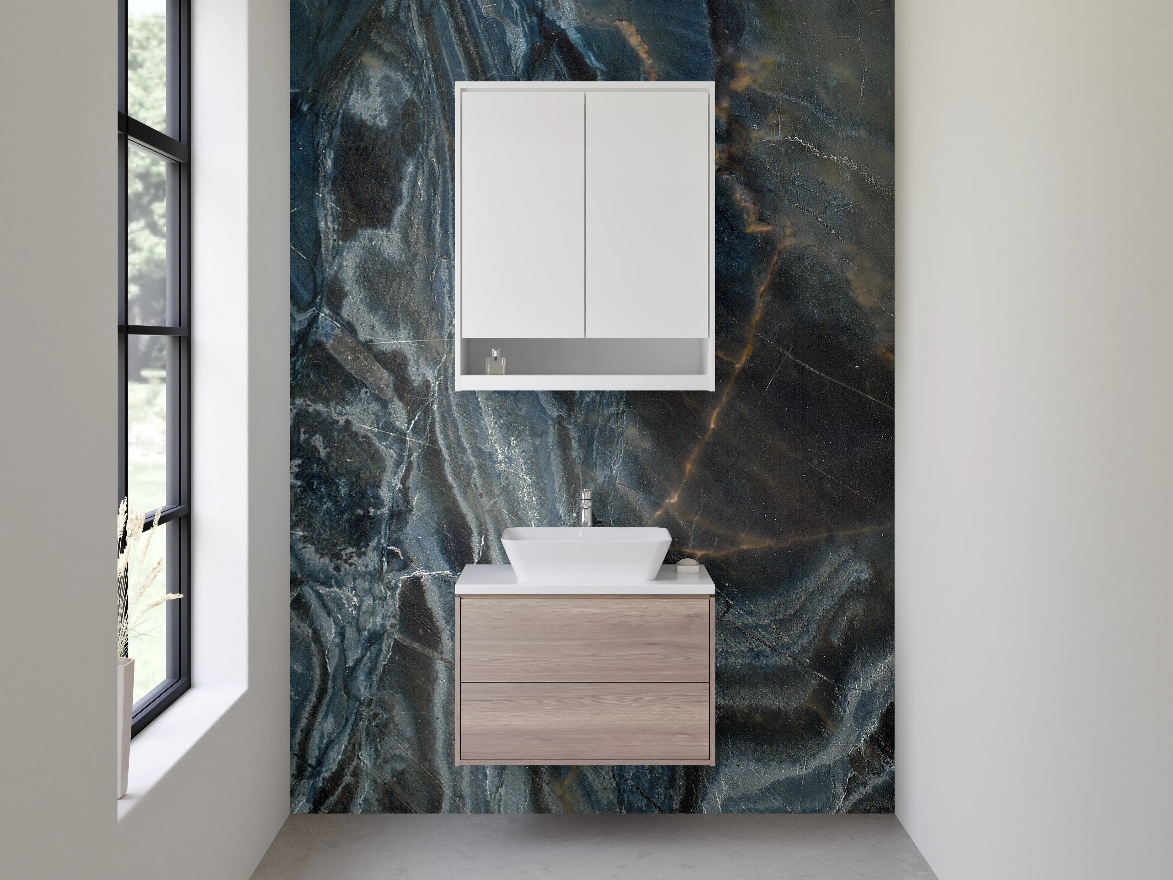 Waschbecken-Rückwand - Edler Naturstein-Look in Blau-Grau