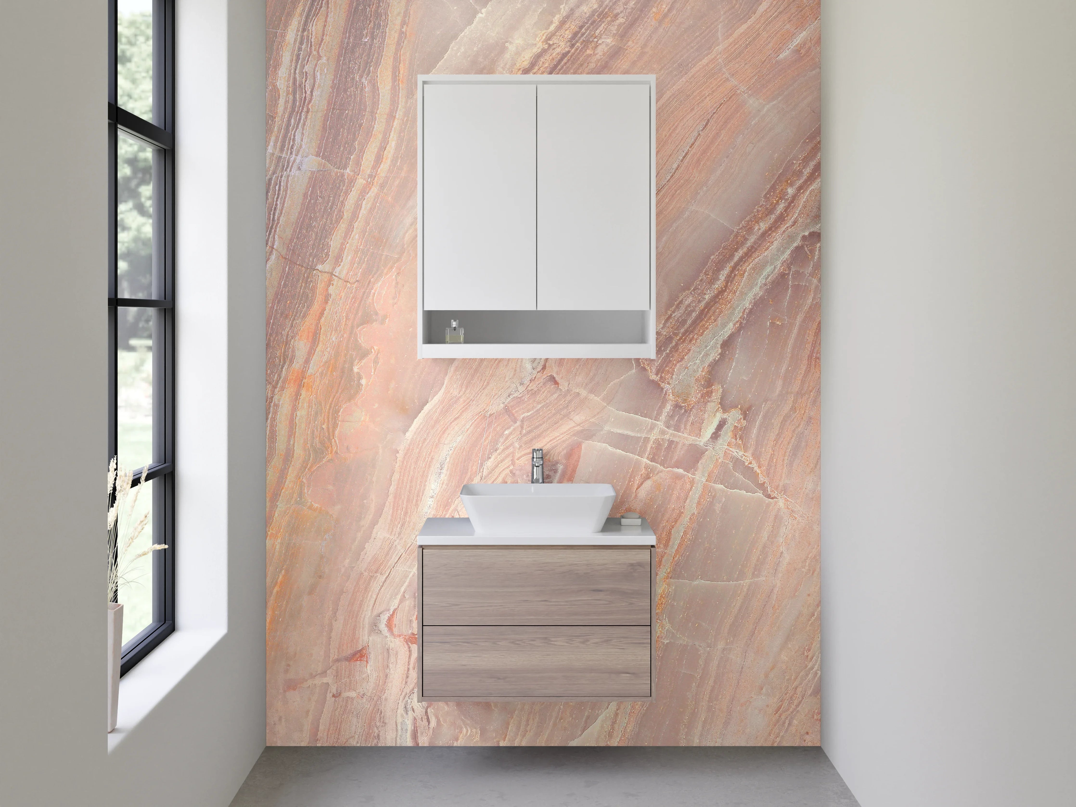 Waschbecken-Rückwand - Edler Rosa Marmor Look