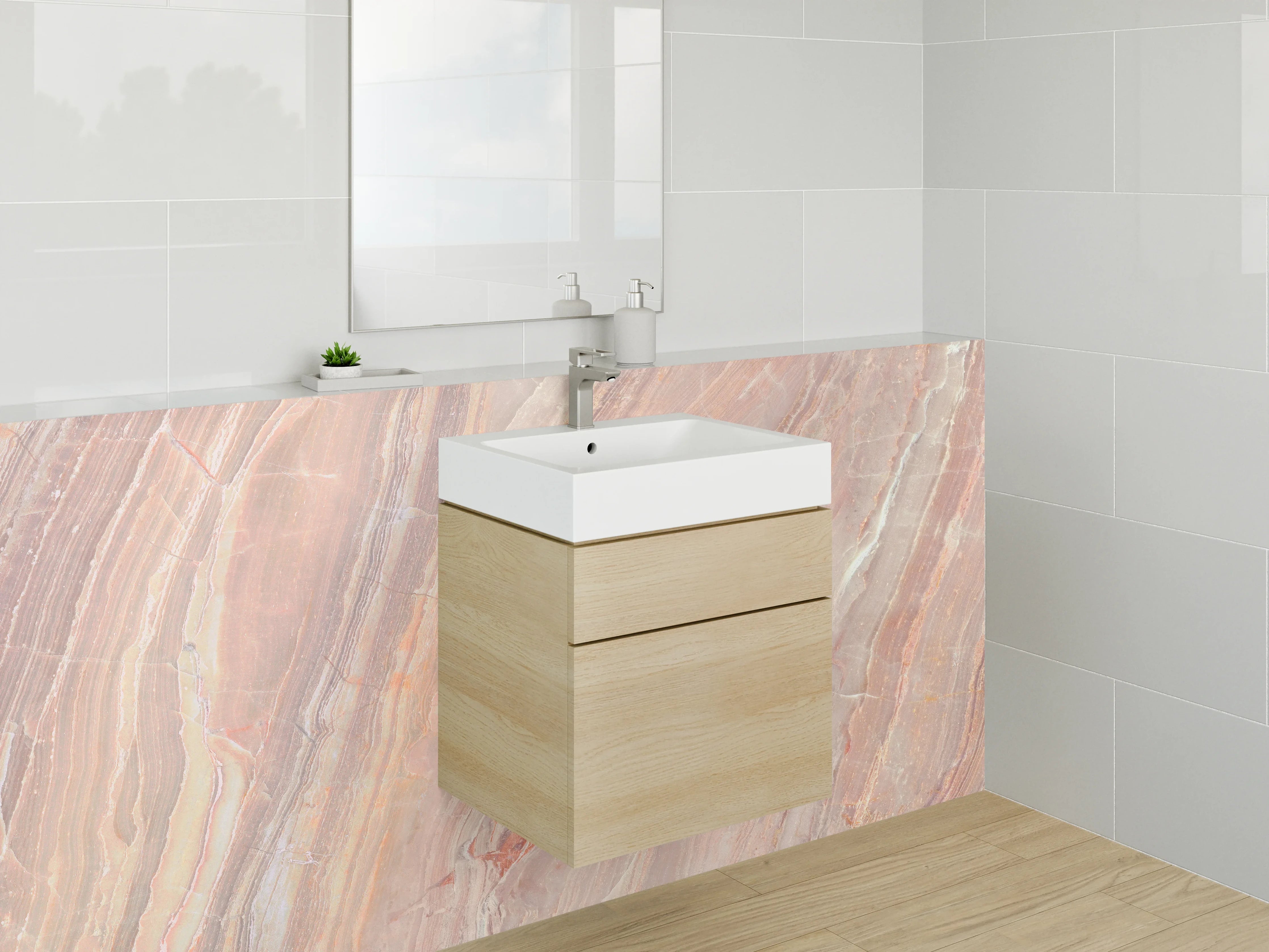 Waschbecken-Rückwand - Edler Rosa Marmor Look