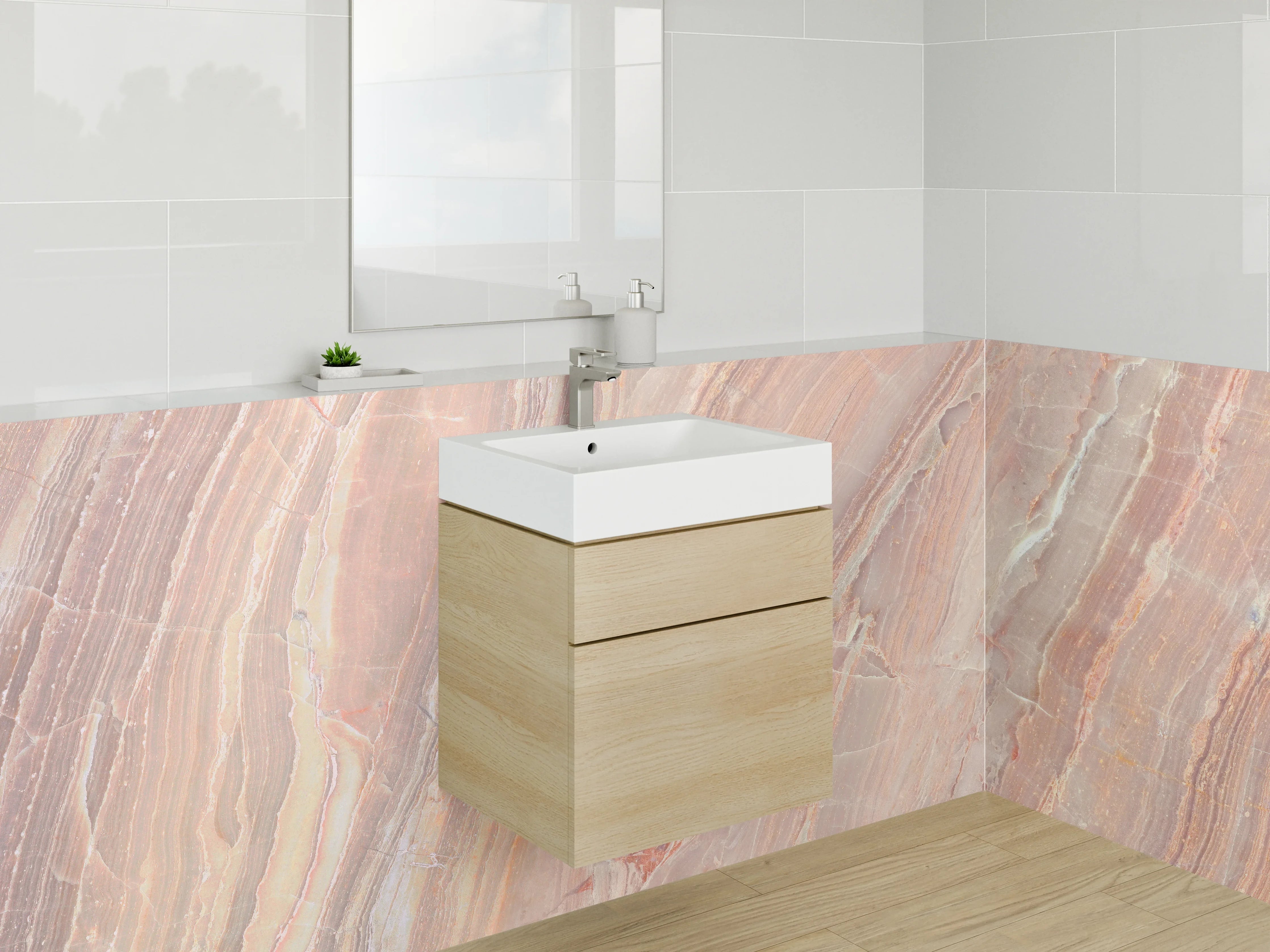 Waschbecken-Rückwand - Edler Rosa Marmor Look