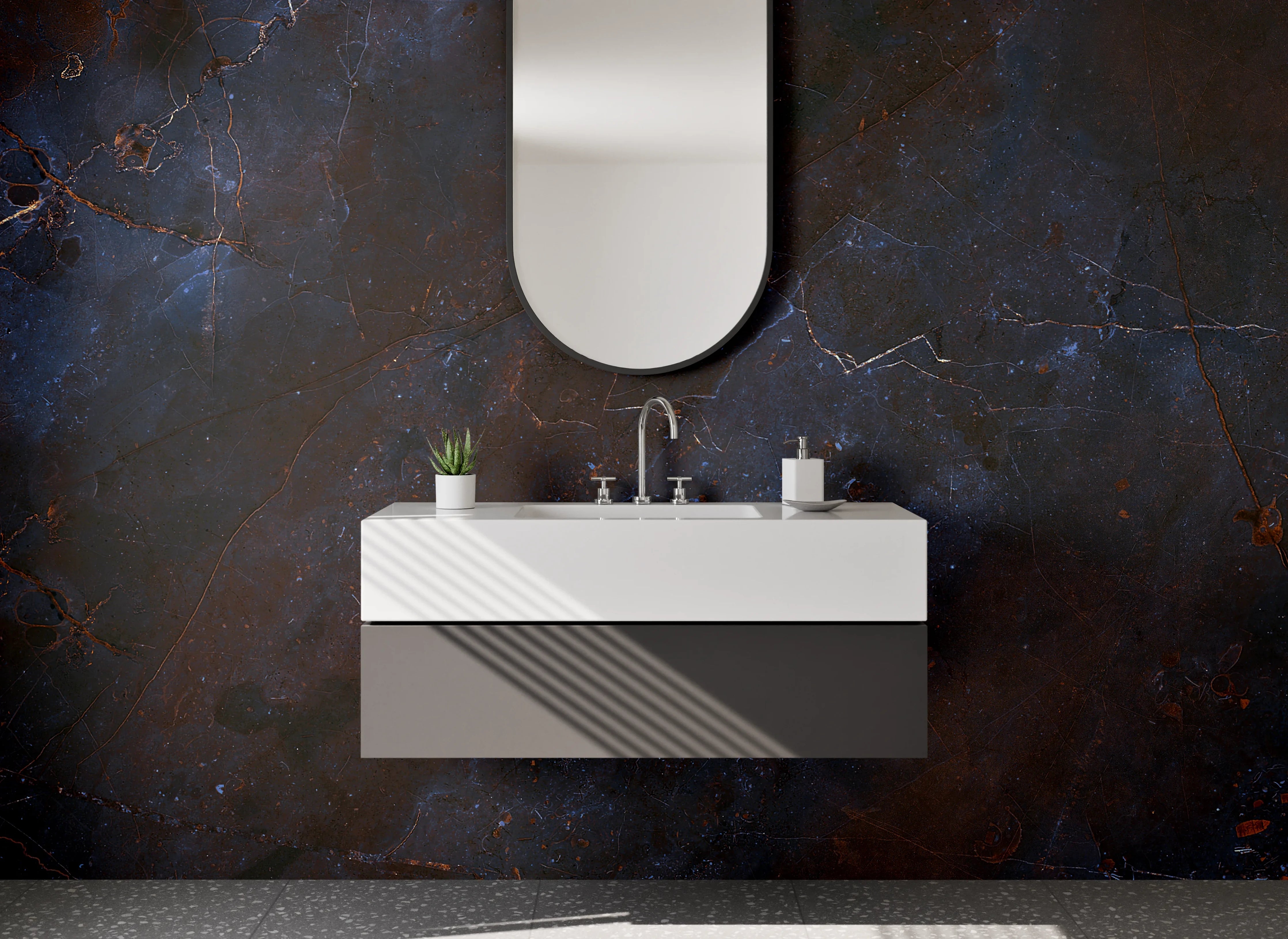 Waschbecken-Rückwand - Edler Schiefer-Look dunkelblau-braun