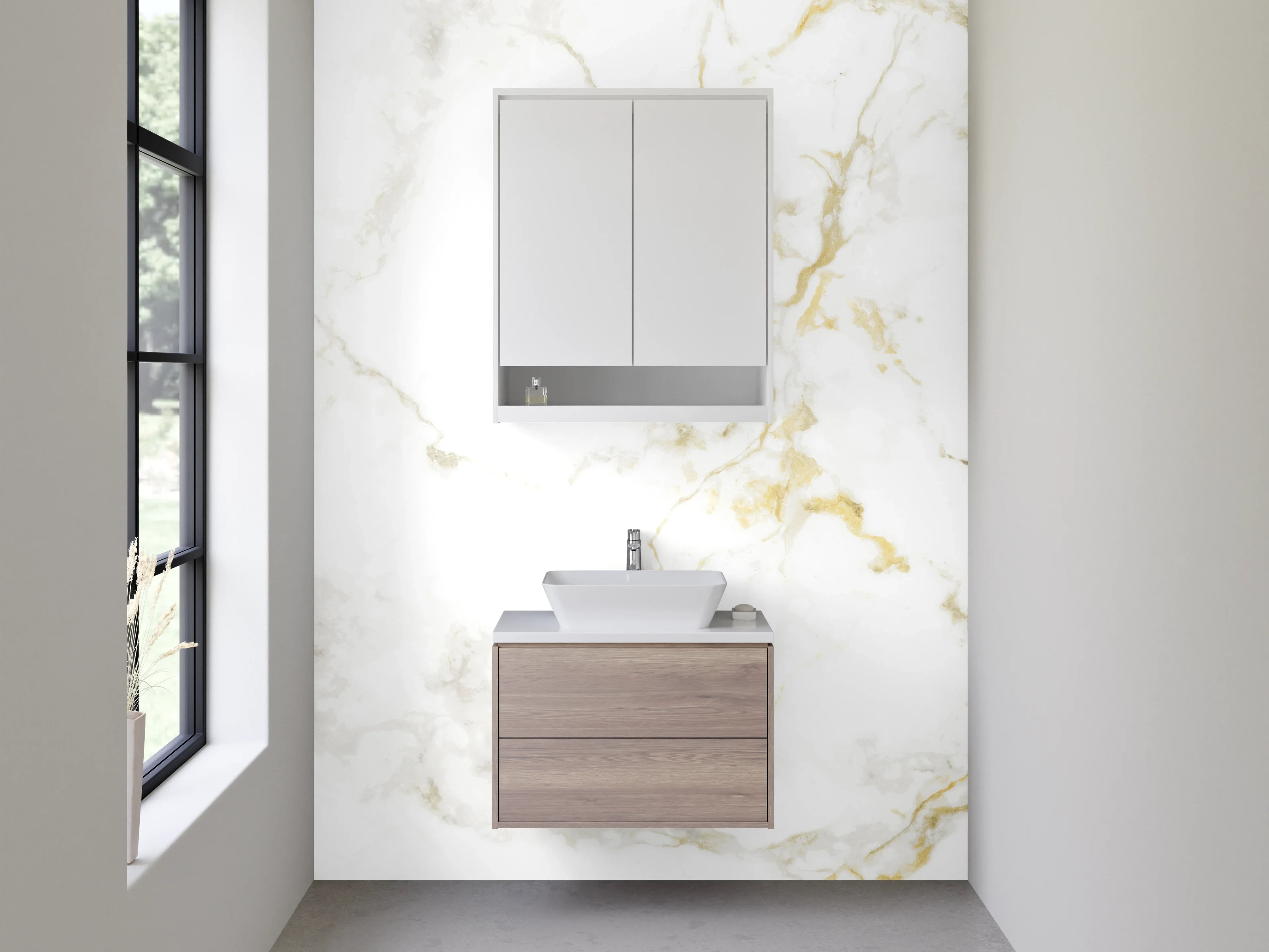 Waschbecken-Rückwand - Edler Weißer Marmor mit Goldadern