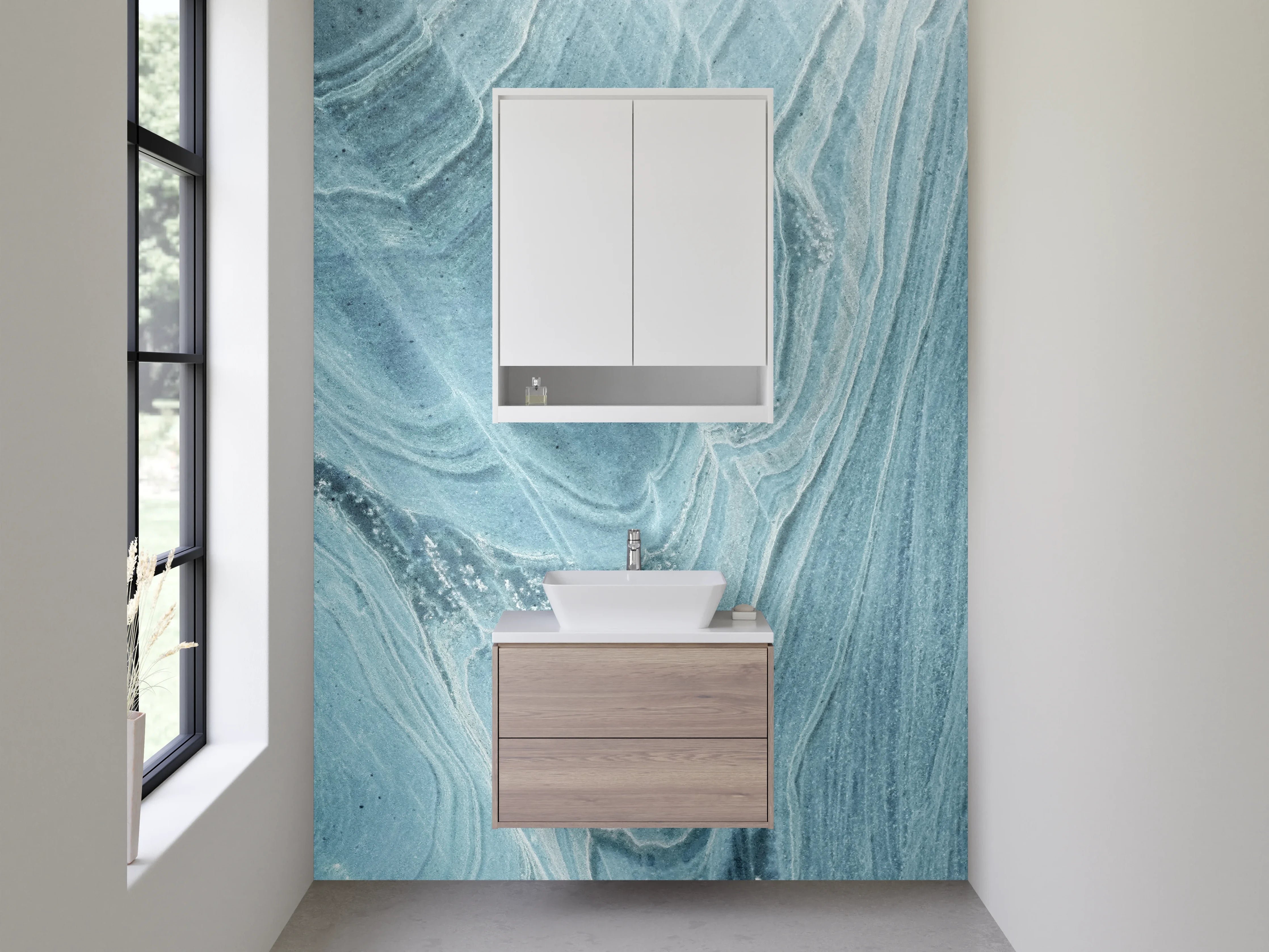 Waschbecken-Rückwand - Edler blauer Marmor Look