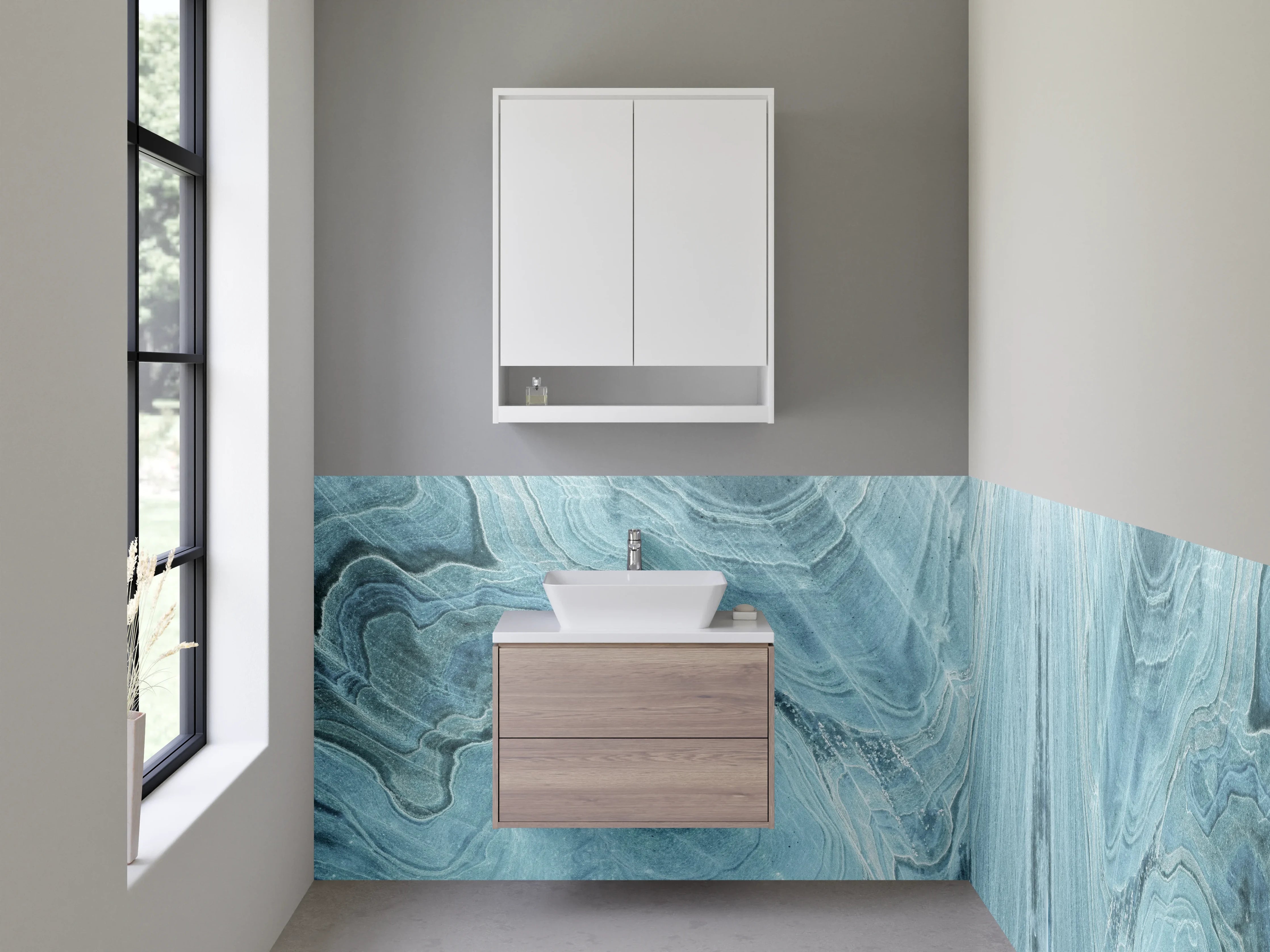 Waschbecken-Rückwand - Edler blauer Marmor Look