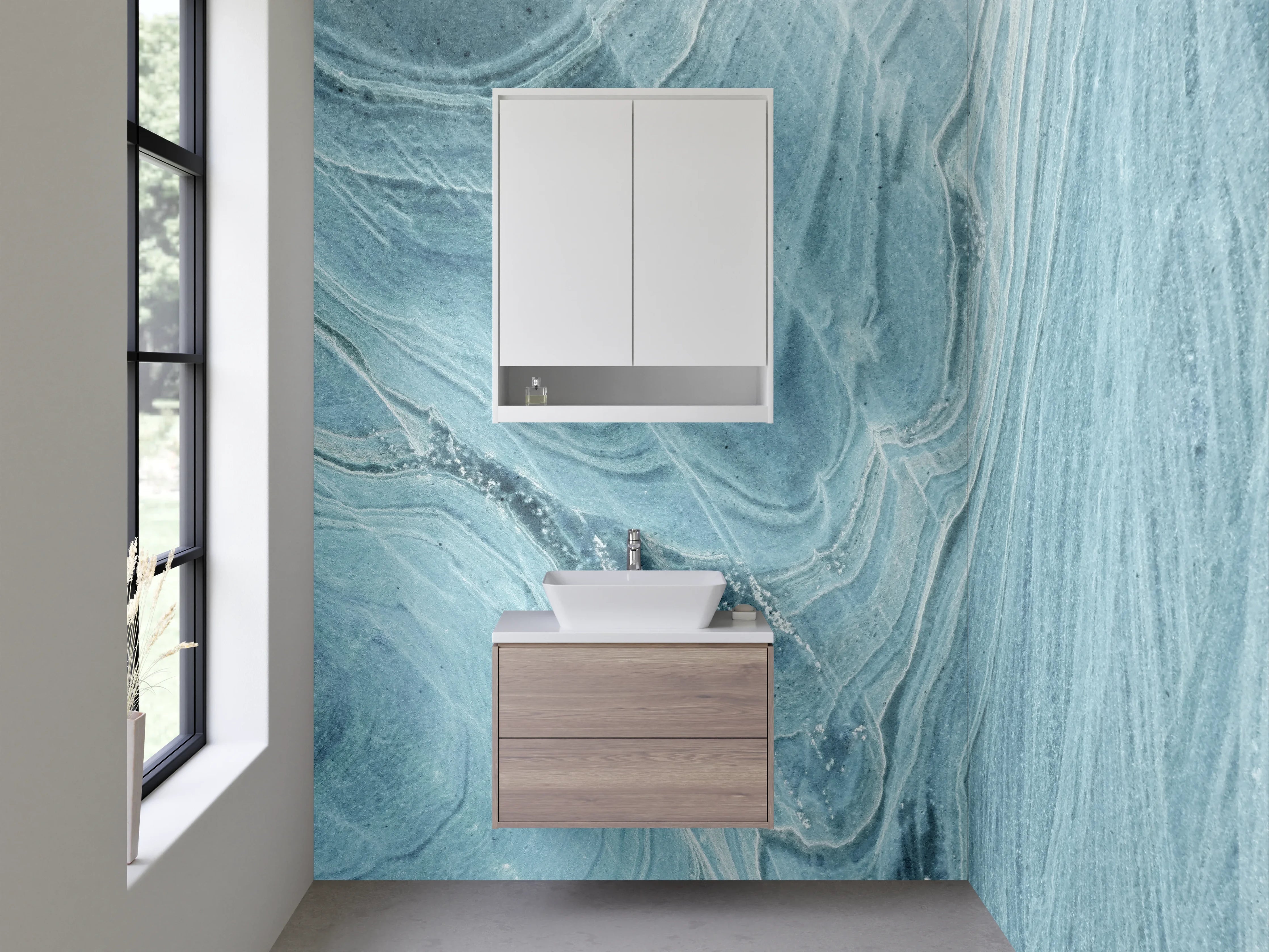 Waschbecken-Rückwand - Edler blauer Marmor Look