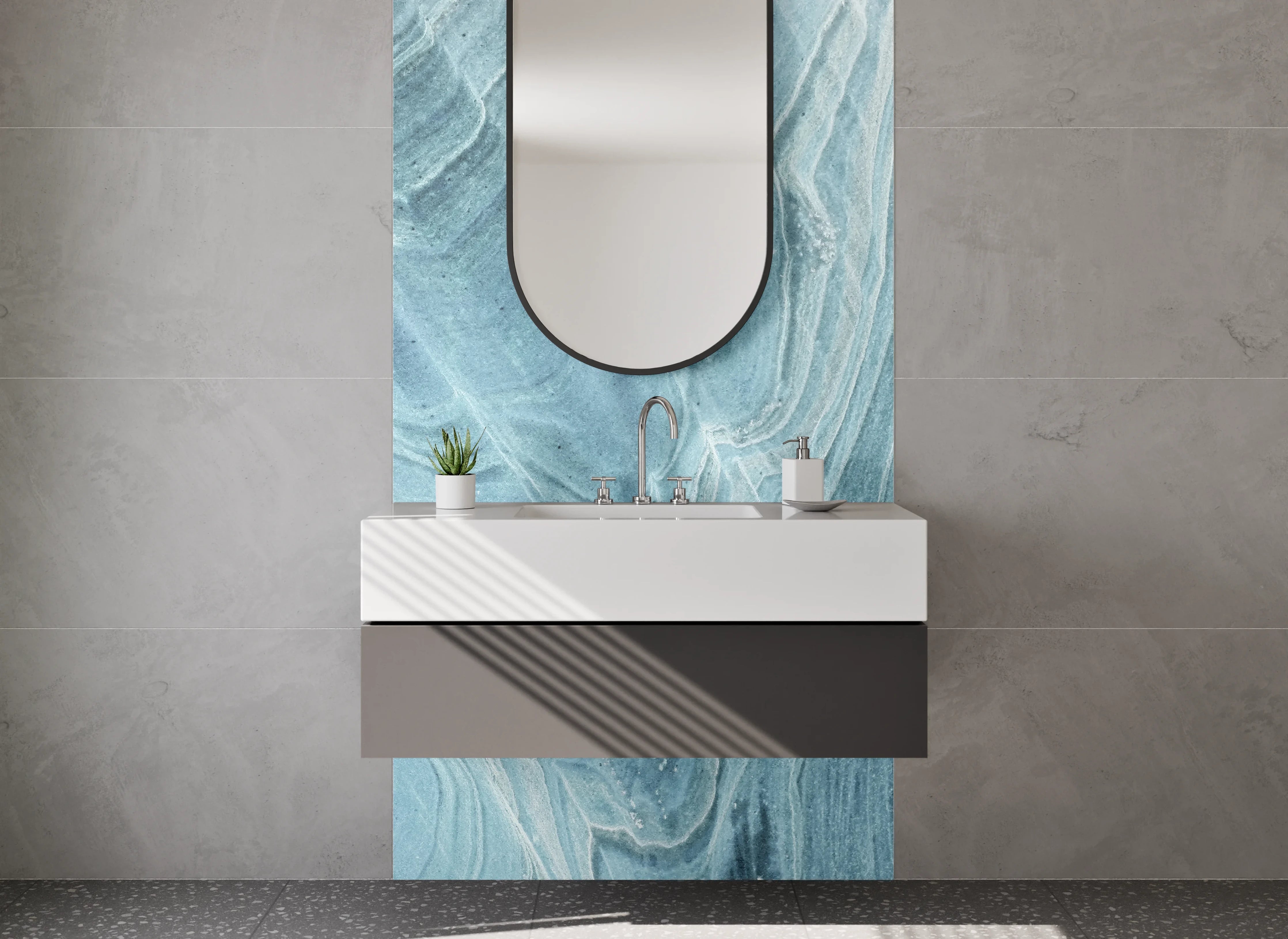 Waschbecken-Rückwand - Edler blauer Marmor Look