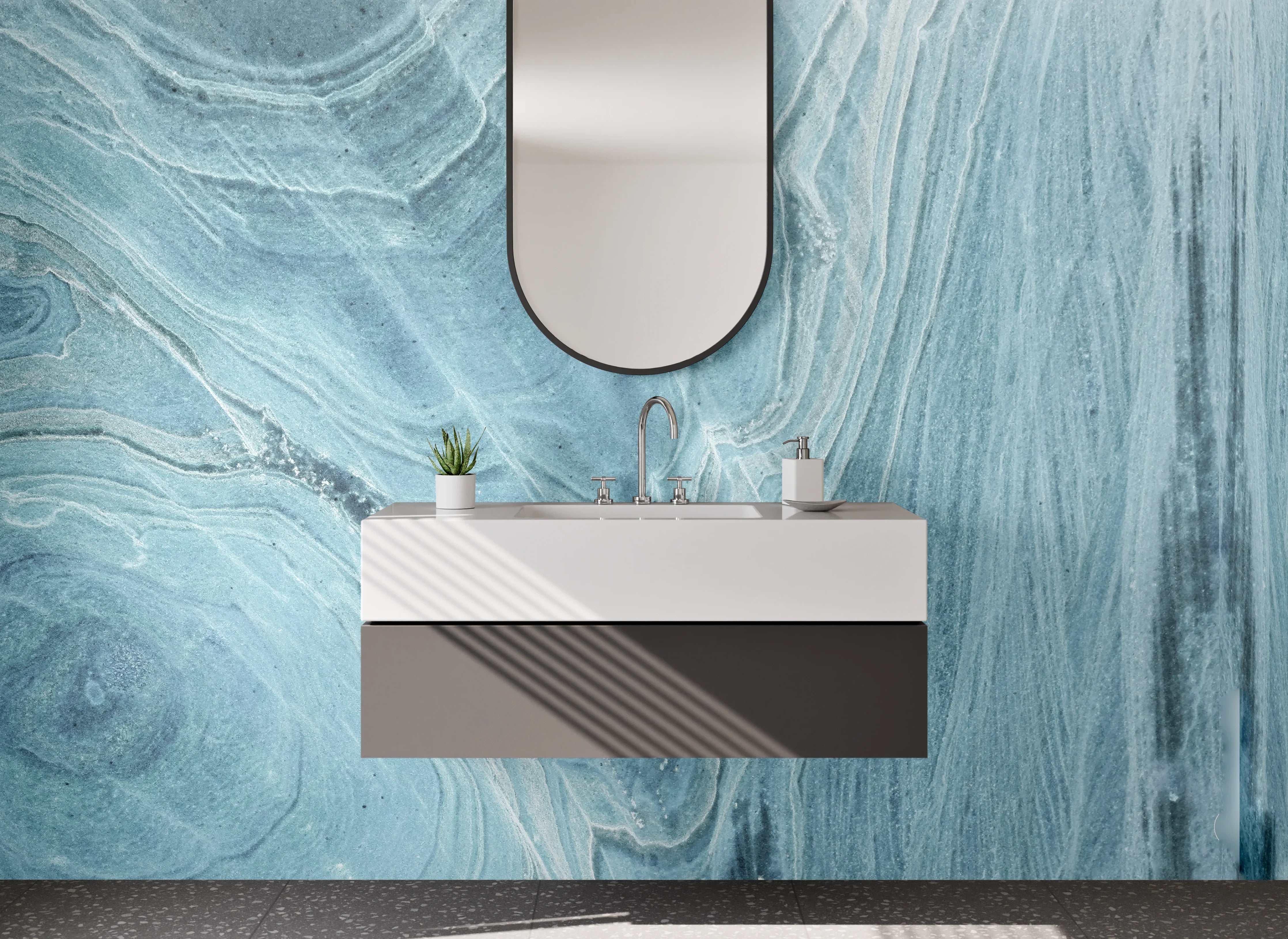 Waschbecken-Rückwand - Edler blauer Marmor Look